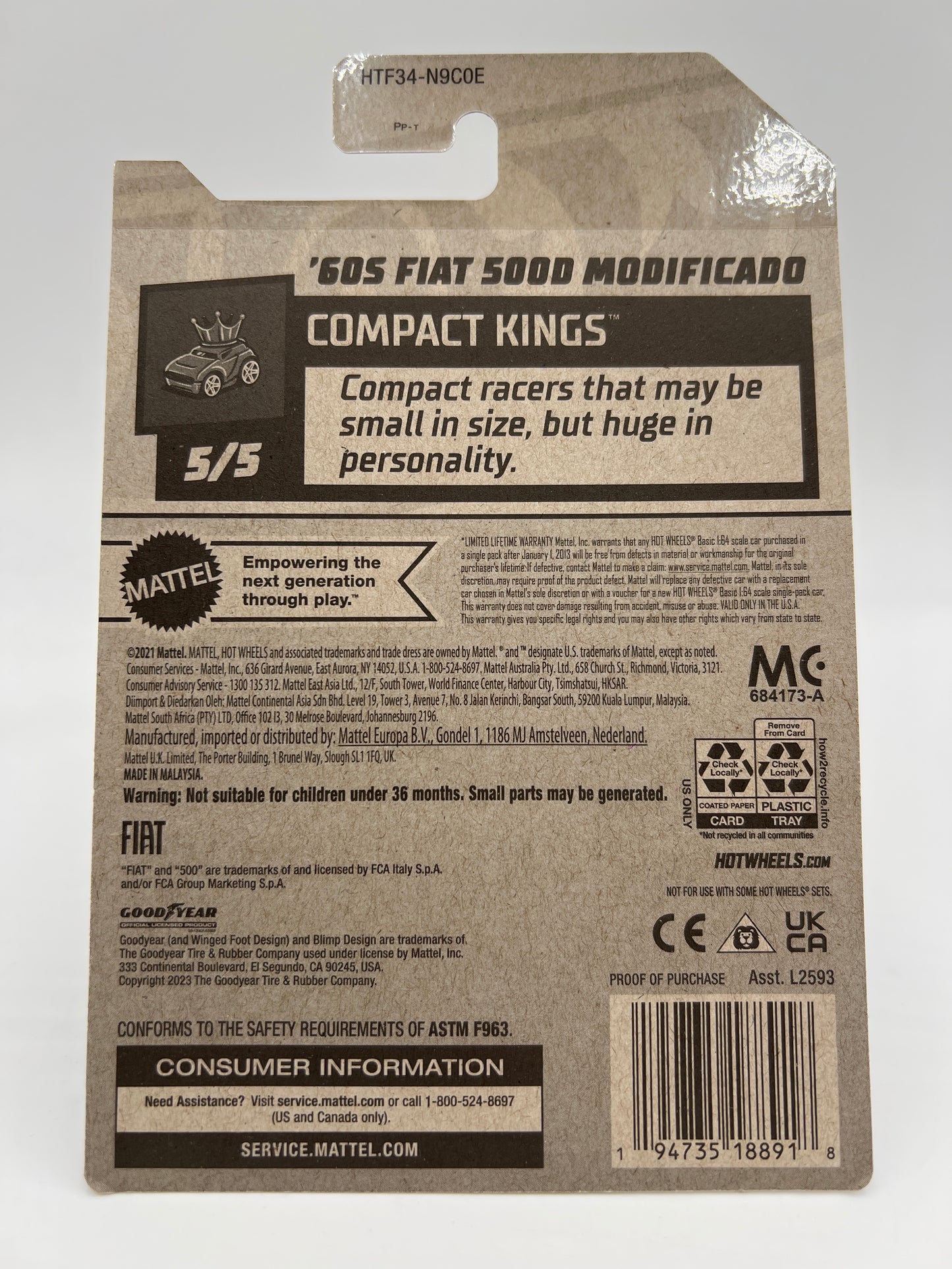 2024 Hot Wheels Super Treasure Hunt #117 60s Fiat 500D Modificado Gold W/Protector #2