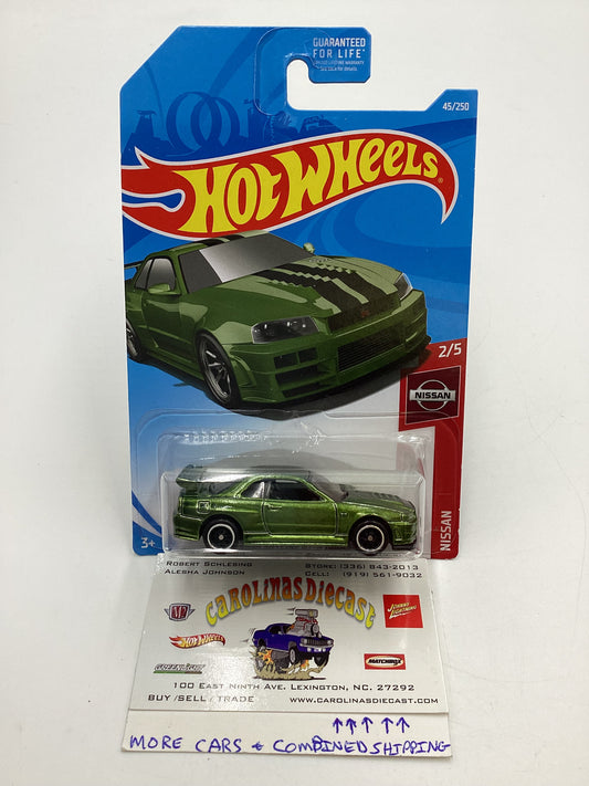 2019 Hot Wheels #045 Super Treasure Hunt Nissan Skyline GT-R BNR34 Green W/Protector