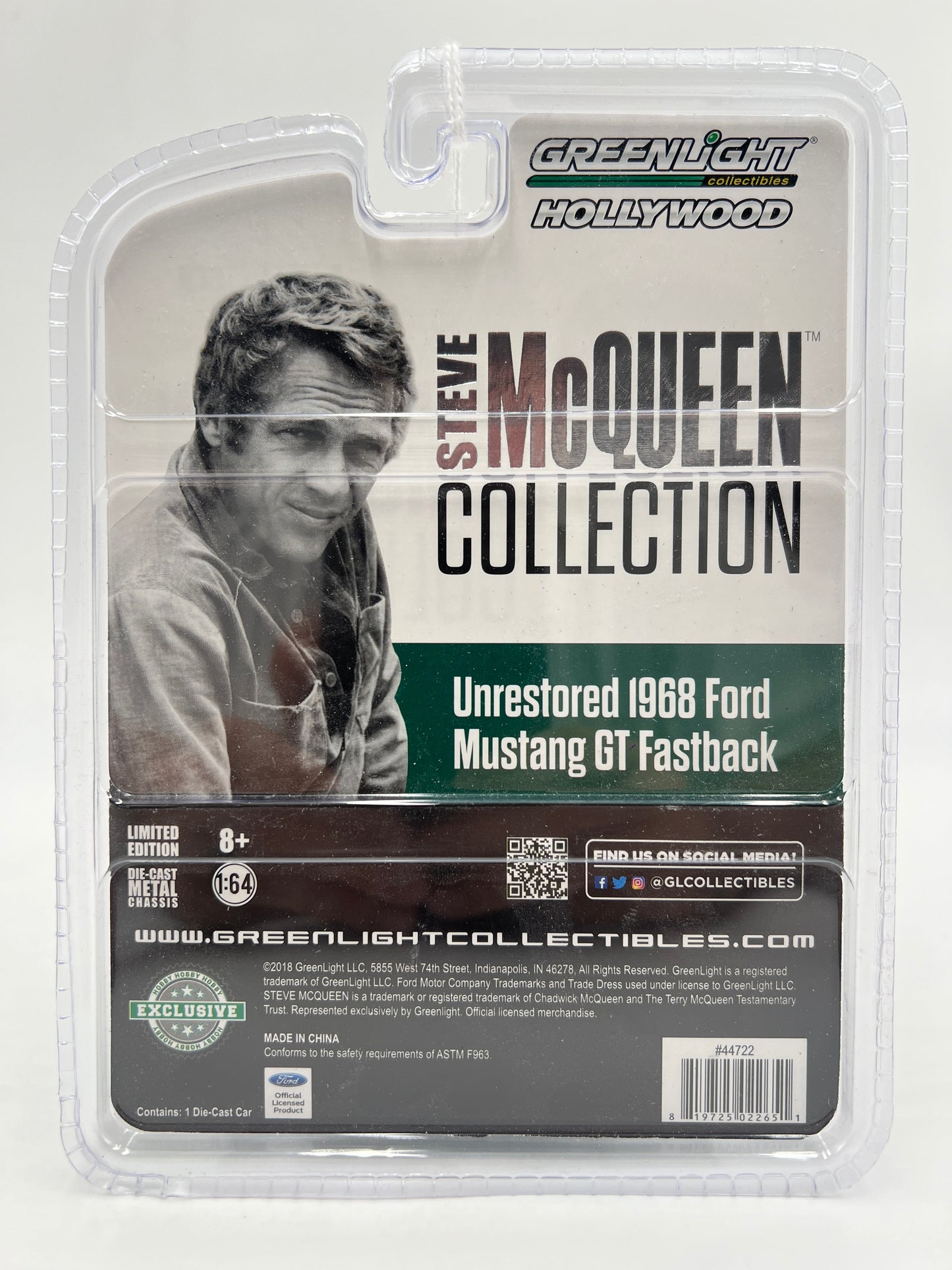 Greenlight Hobby Exclusive Steve McQueen Collection CHASE Unrestored 1968 Ford Mustang GT Fastback Green