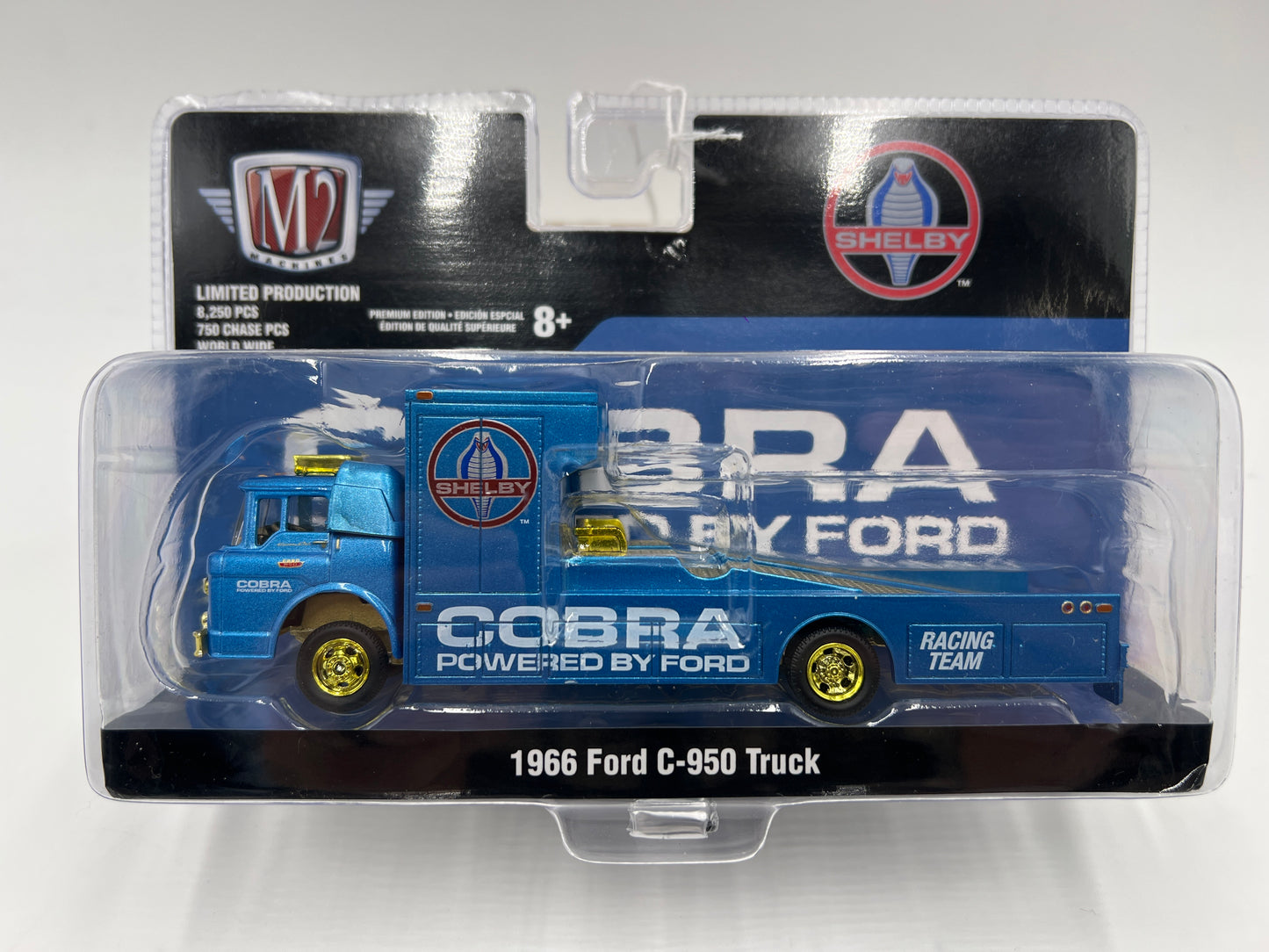 M2 Machines CHASE Ramp Truck Cobra Racing Team 1966 Ford C-950 Truck Blue