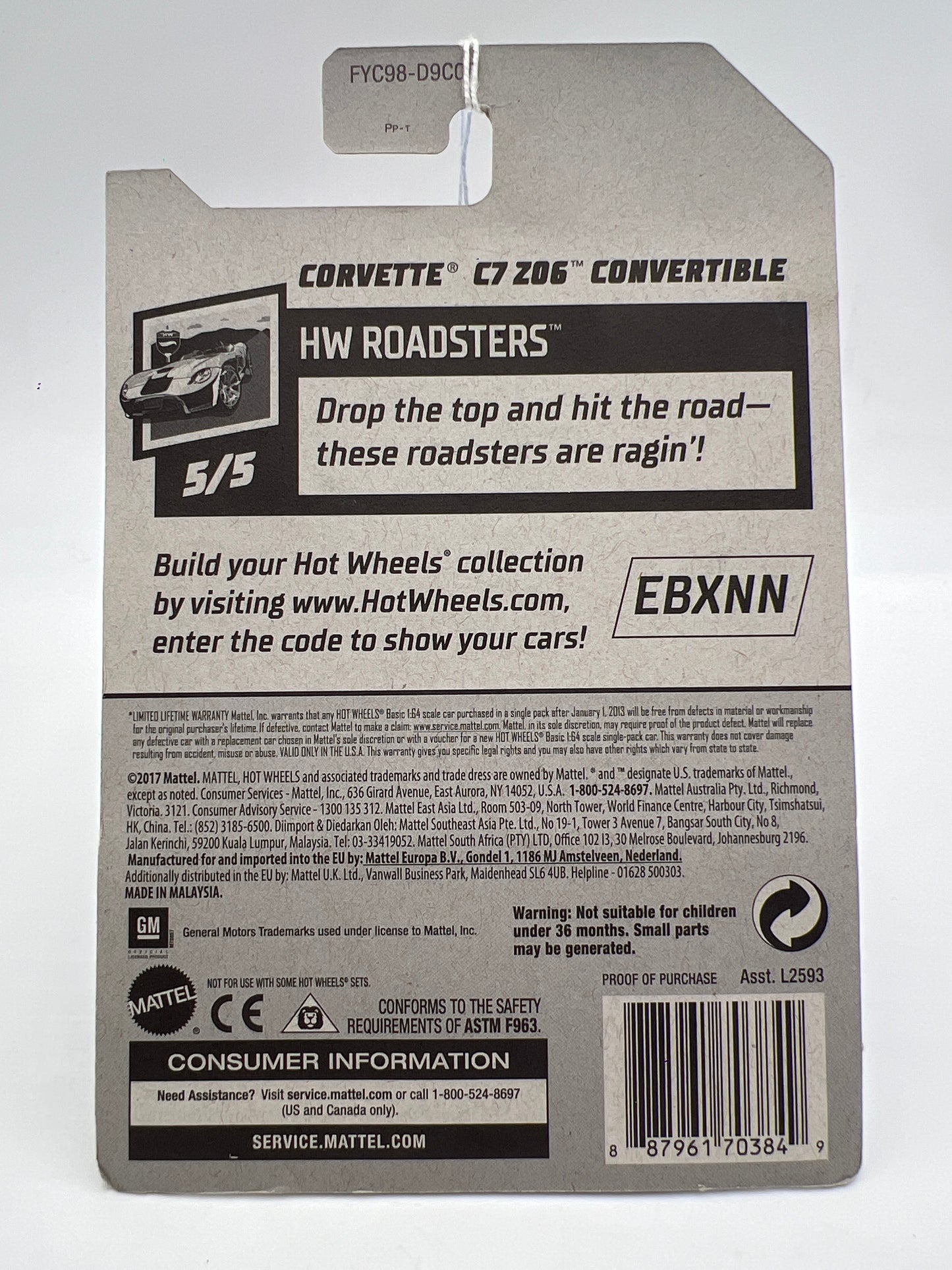 2019 Hot Wheels Roadsters #95 Corvette C7 Z06 Convertible Red 7C