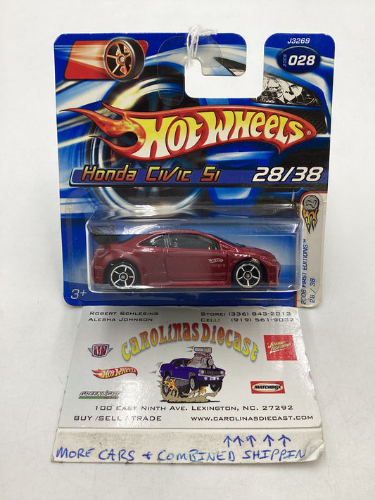 2006 Hot wheels #028 Short Card Faster Than Ever Red Honda Civic Si