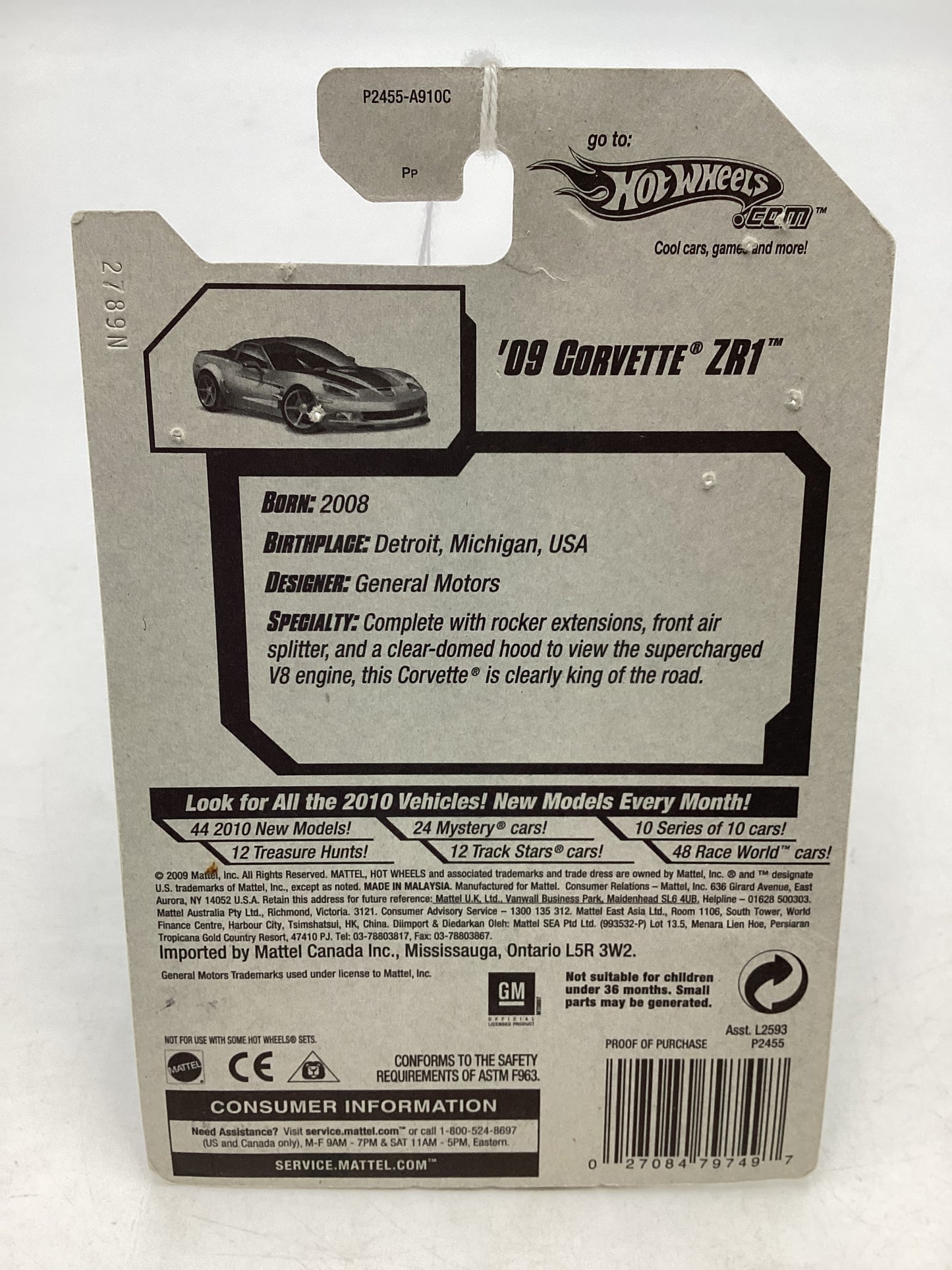 2009 Hot Wheels #135 09 Corvette ZR1 Green Pin Holes in Card 18D