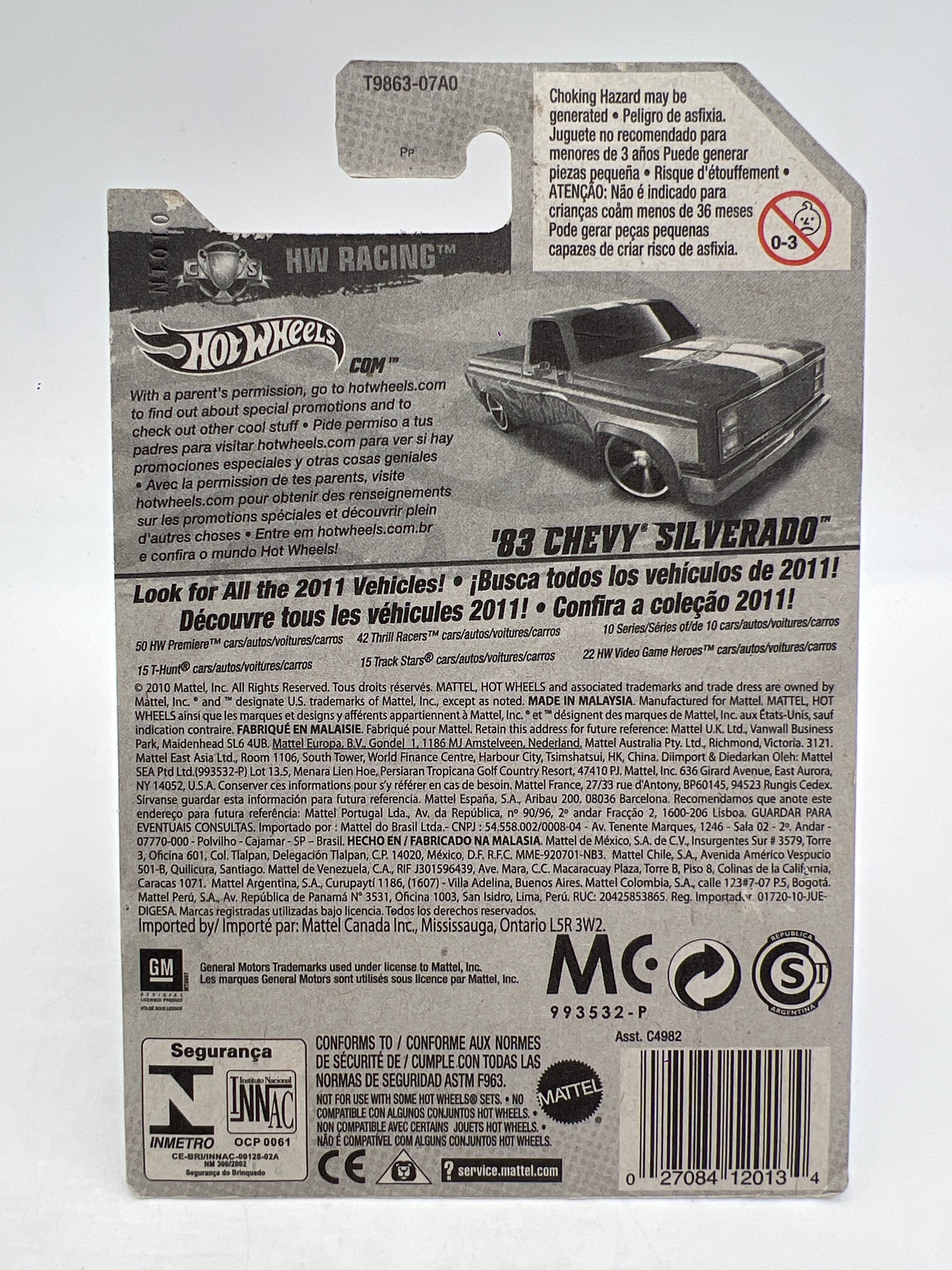 2011 Hot Wheels Racing #156 83 Chevy Silverado Blue W/Protector Intl Card