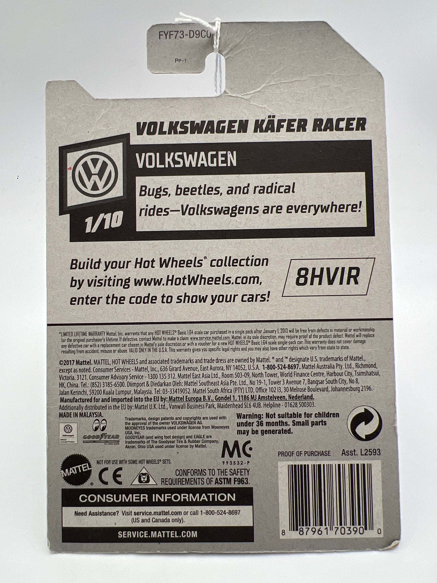 2019 Hot Wheels Volkswagen #46 Volkswagen Kafer Racer Mooneyes Black 97C