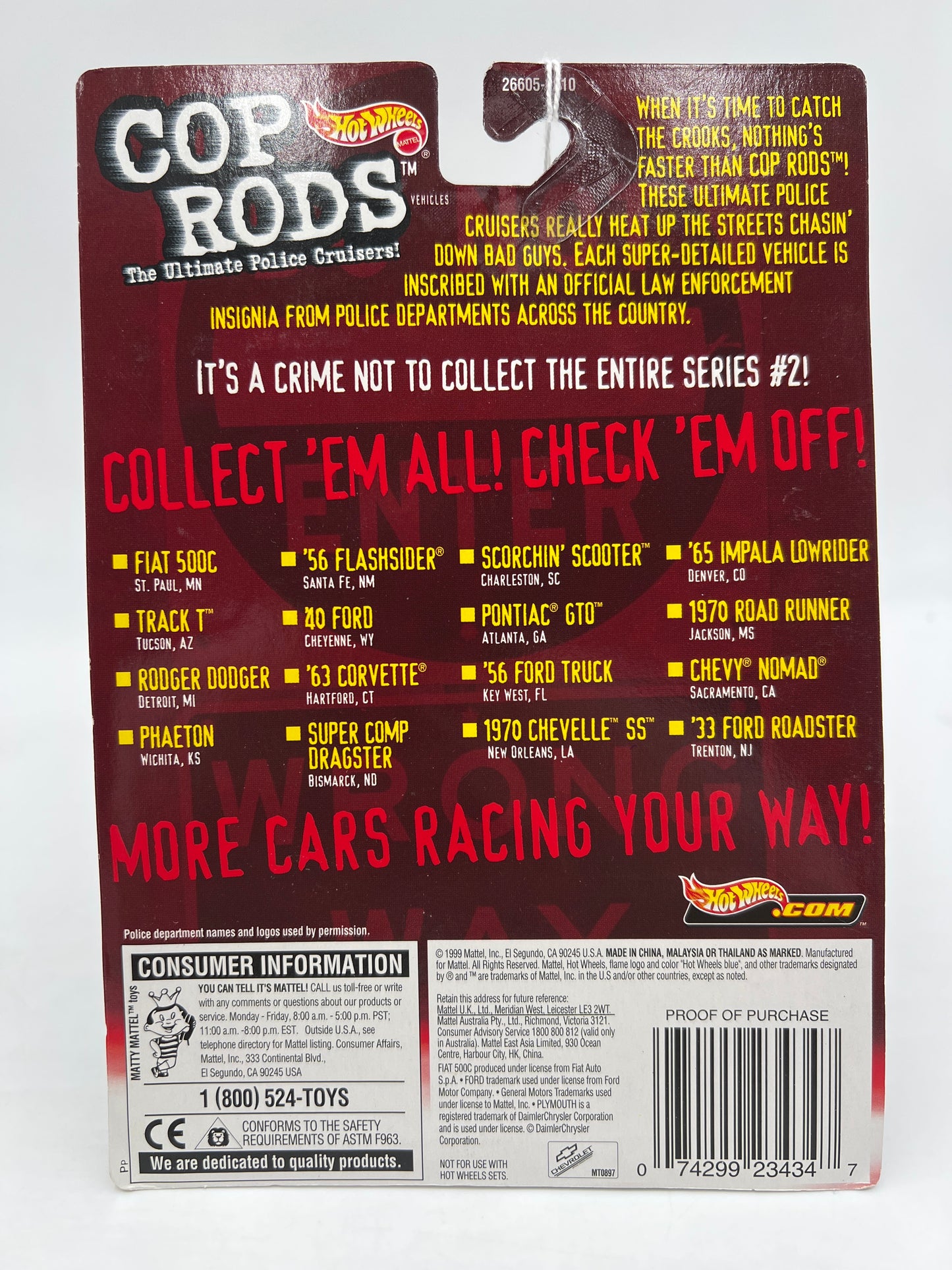 Hot Wheels Cop Rods Series 2 St Paul NM Fiat 500C W/Real Riders SR