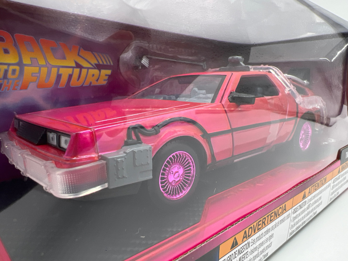 Jada Pink Slips 1/24 Scale CHASE Back To The Future Time Machine DeLorean Pink W/Working Lights