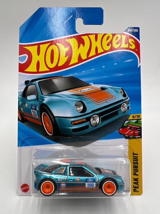 2025 Hot Wheels Q Case Super Treasure Hunt #247 Ford RS200 Gulf Blue W/Protector Intl Card 1