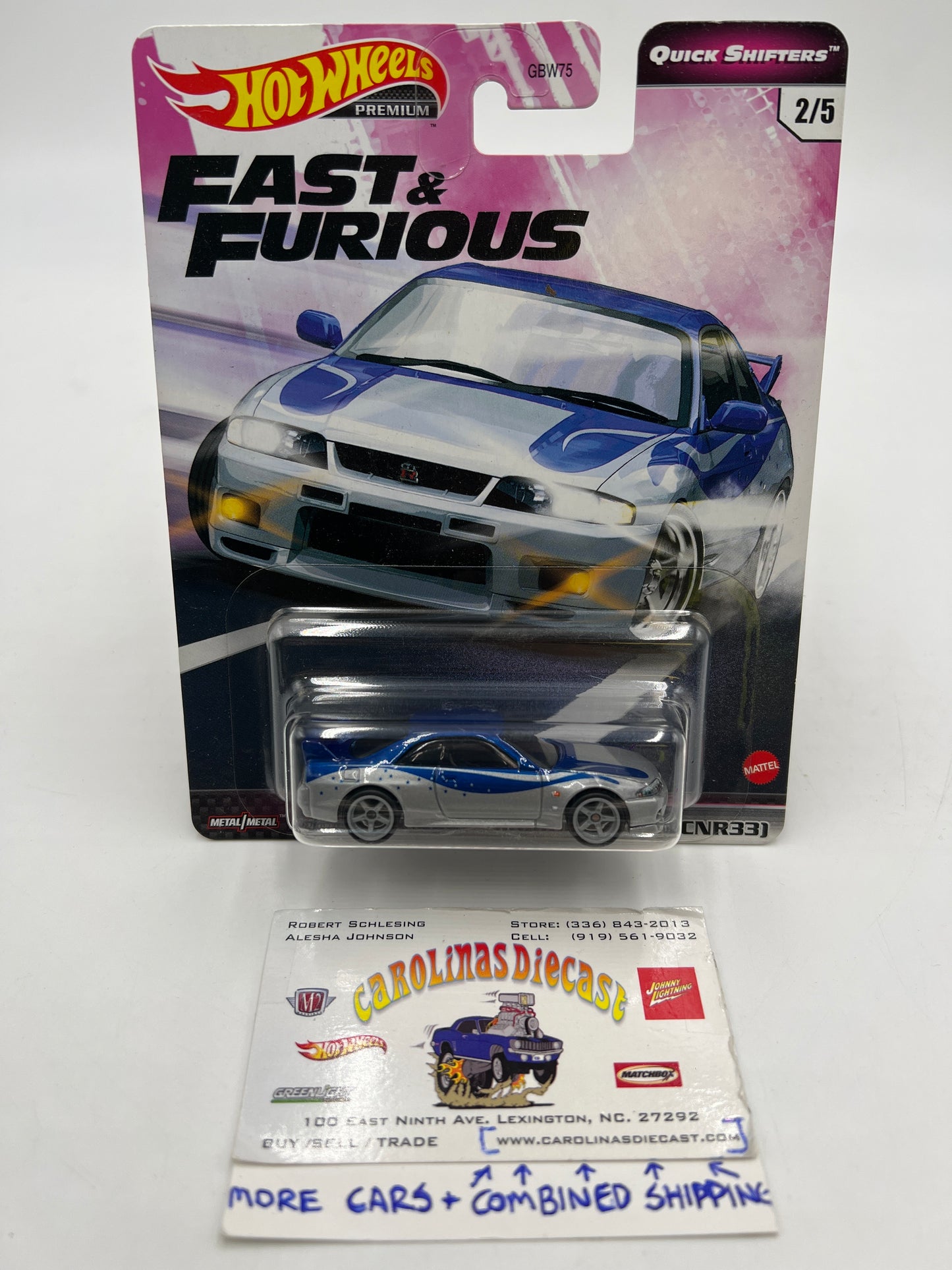 Hot Wheels Fast & Furious Quick Shifters #2 Nissan Skyline GT-R BCNR33 Silver/Blue W/Protector