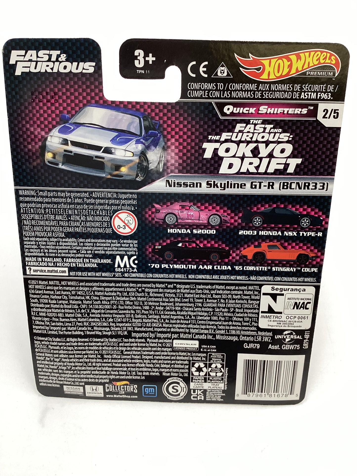 Hot Wheels Fast & Furious Quick Shifters #2 Nissan Skyline GT-R BCNR33 W/Protector