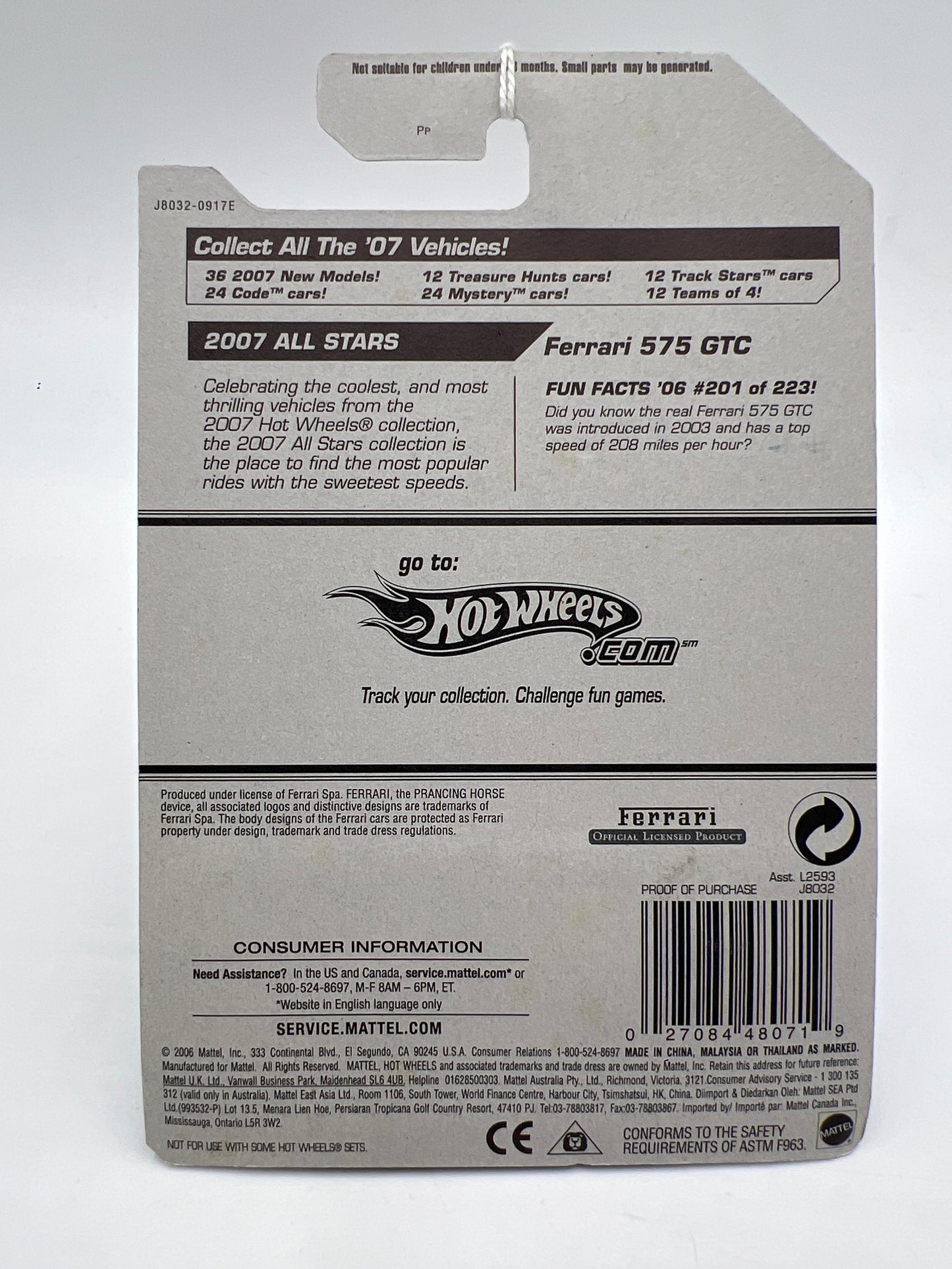 2006 Hot Wheels All Stars #201 Ferrari 575 GTC Silver SR