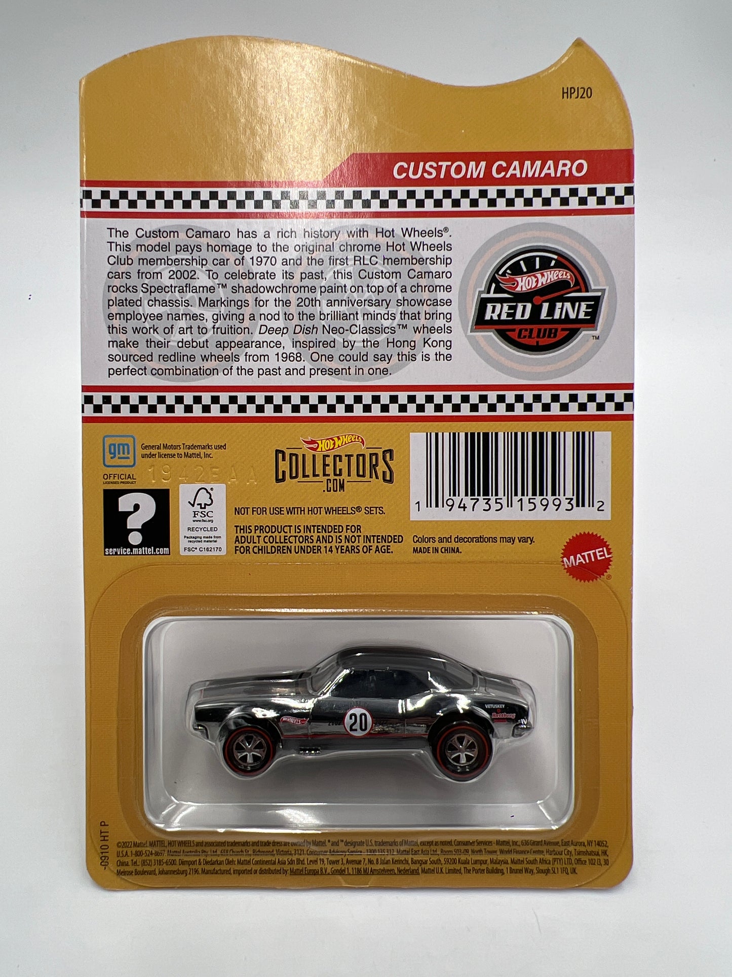 2022 Hot Wheels RLC 2002-2022 Holo Foil Chase Custom Camaro W/Protector