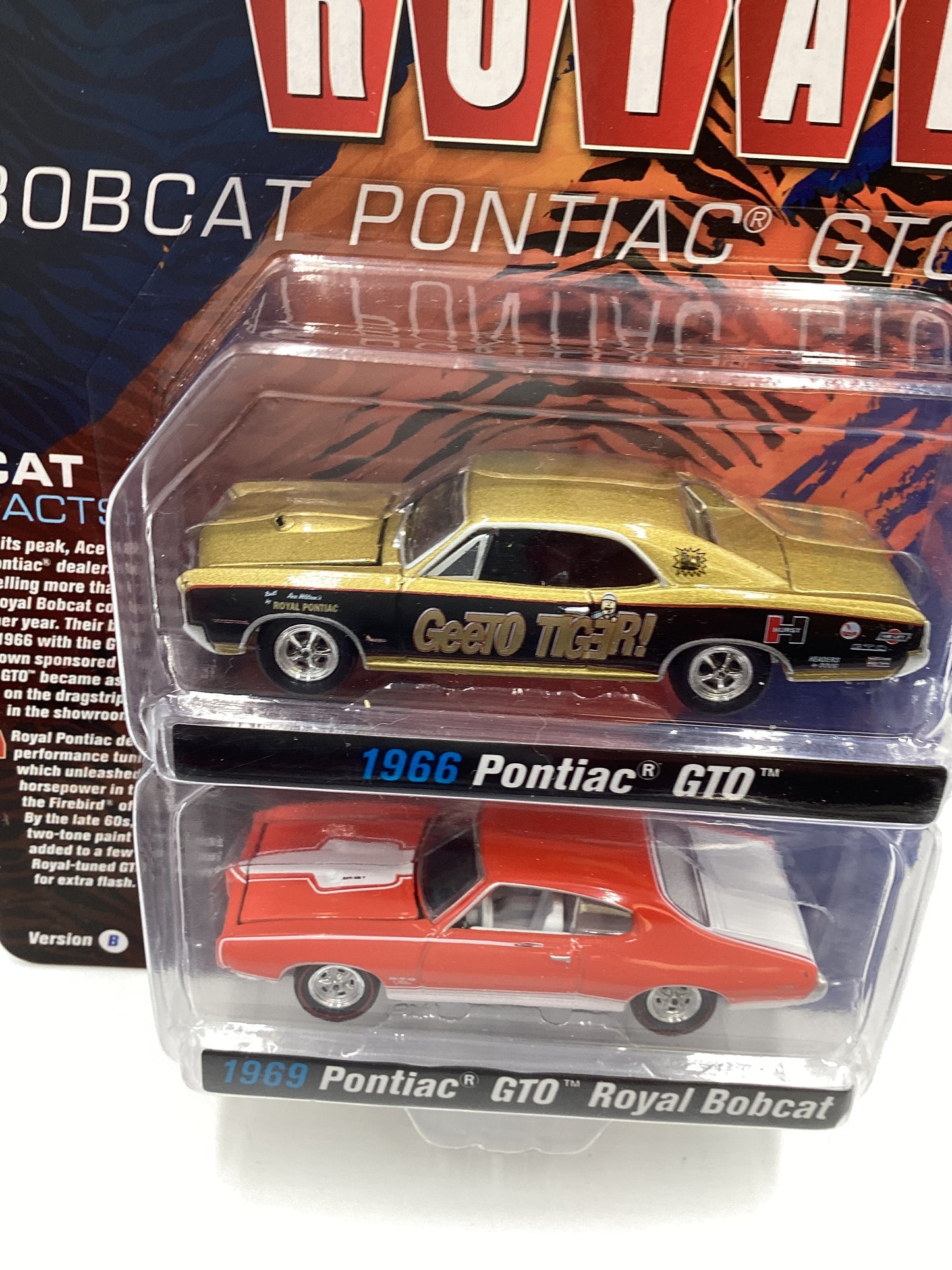 Johnny Lightning Royal Bobcat Pontiac GTO Release 2 Version B 1966 Pontiac GTO Gold/ Black 1969 Pontiac GTO Royal Bobcat Orange 231D