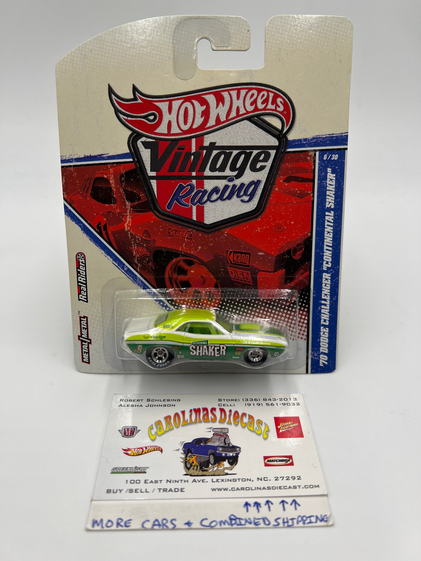 Hot Wheels Premium Vintage Racing #6 70 Dodge Challenger Continental Shaker Green W/Protector