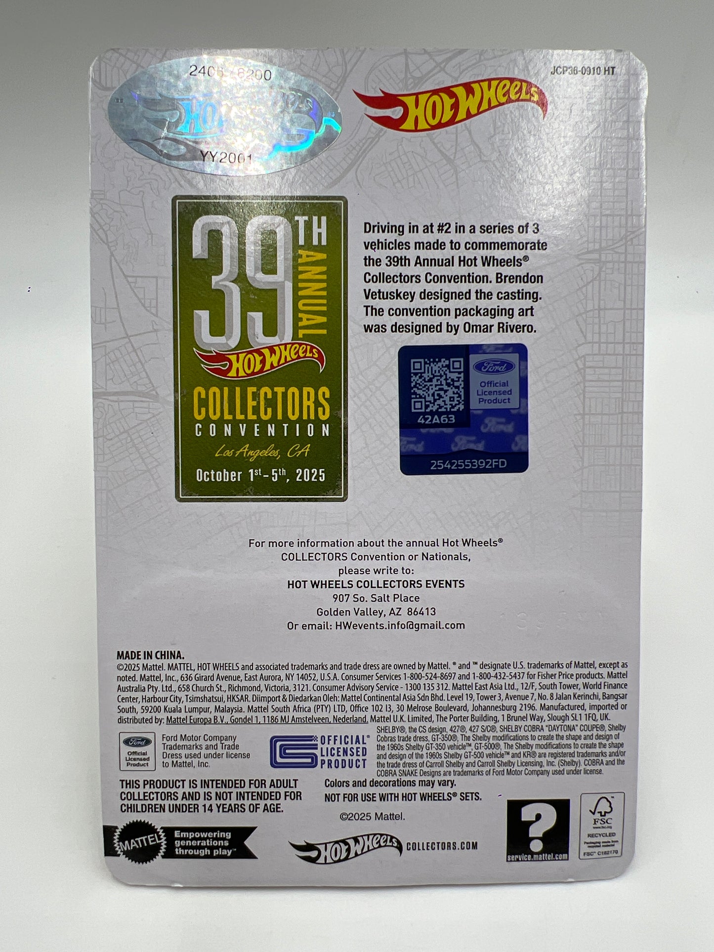 2025 Hot Wheels 39th Annual Collectors Convention LA #2406/6200 2022 Ford Mustang Shelby GT500 Code Red W/Protector