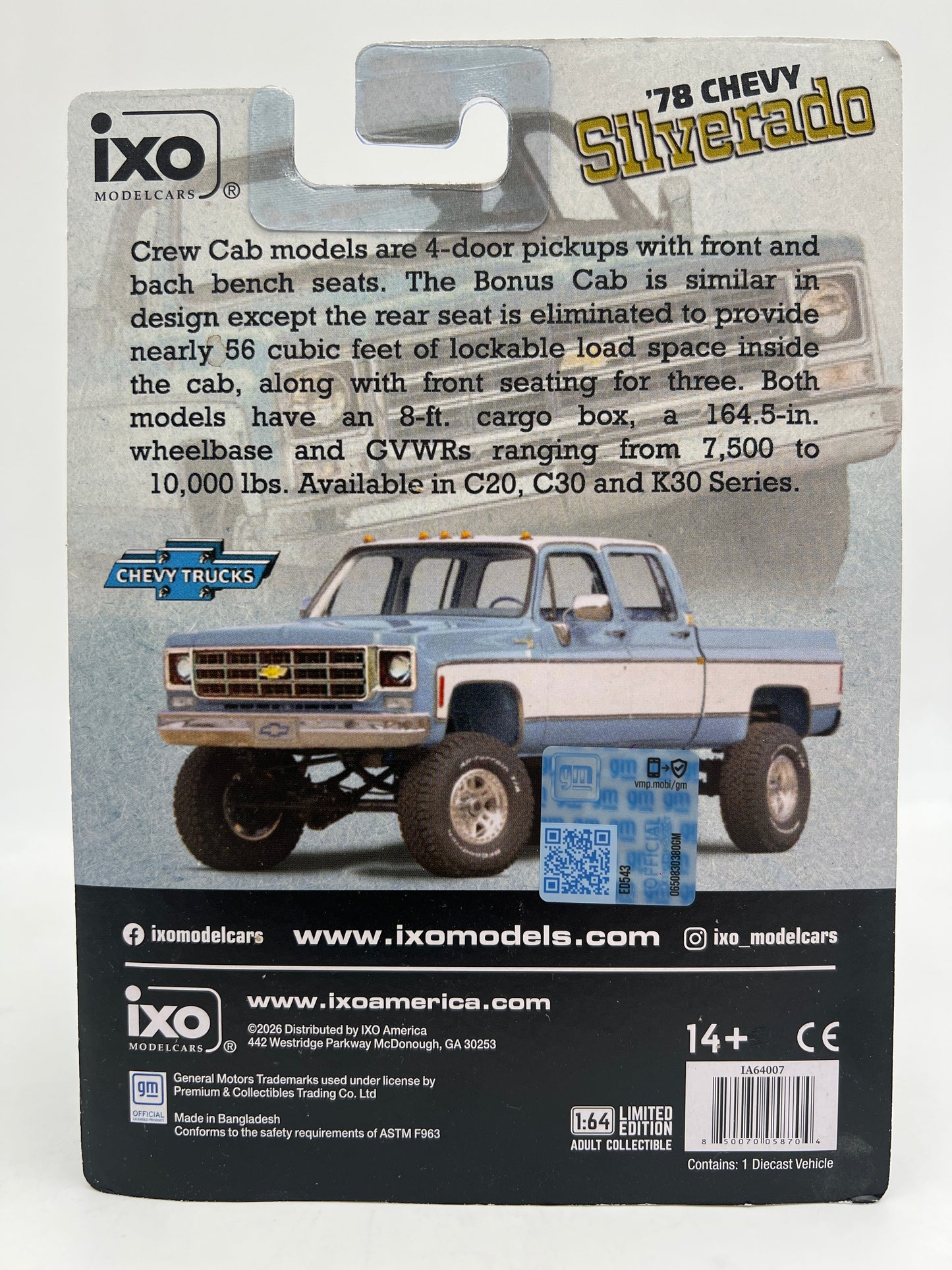 IXO Models 1978 Chevrolet K30 Crew Cab Fleetside Light Blue/White