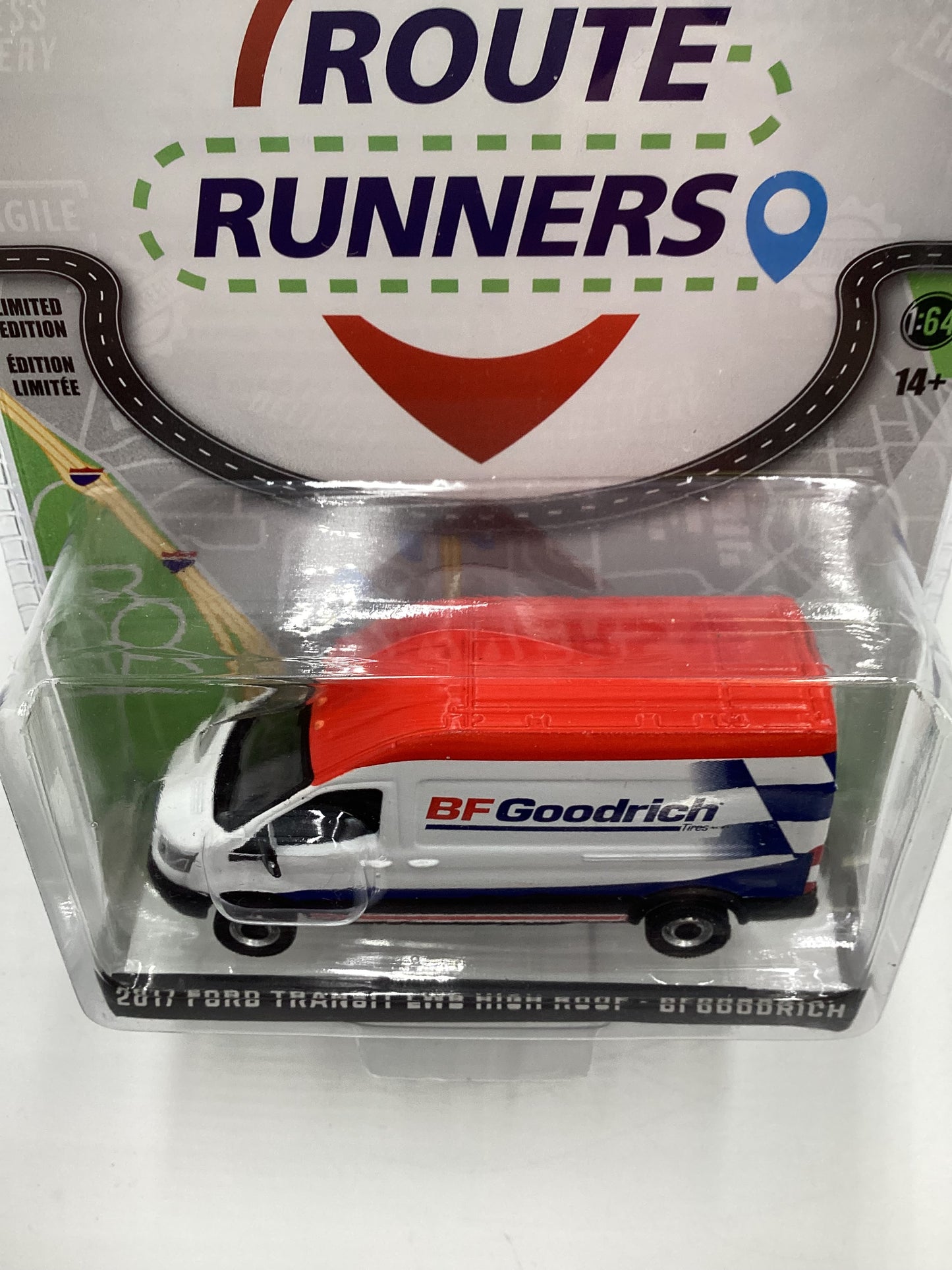 Greenlight Route Runners Series 4 BF Goodrich 2017 Ford Transit LWB High Roof White 180E