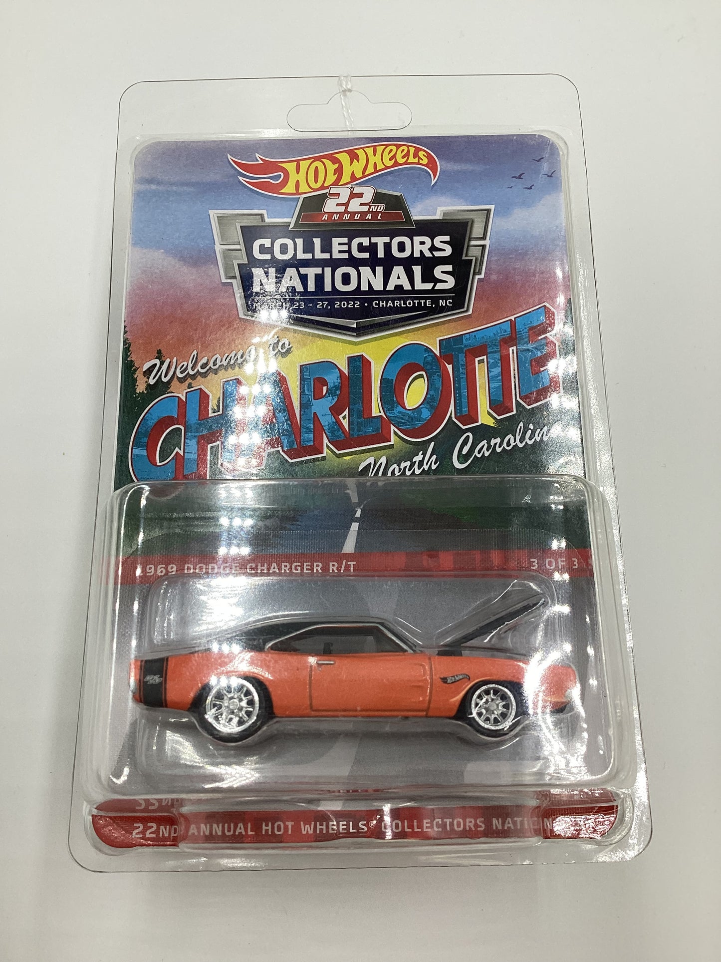 2022 Hot wheels 22nd Annual Collectors Nationals Charlotte 1969 Dodge Charger R/T Orange 2777/4000 with protector