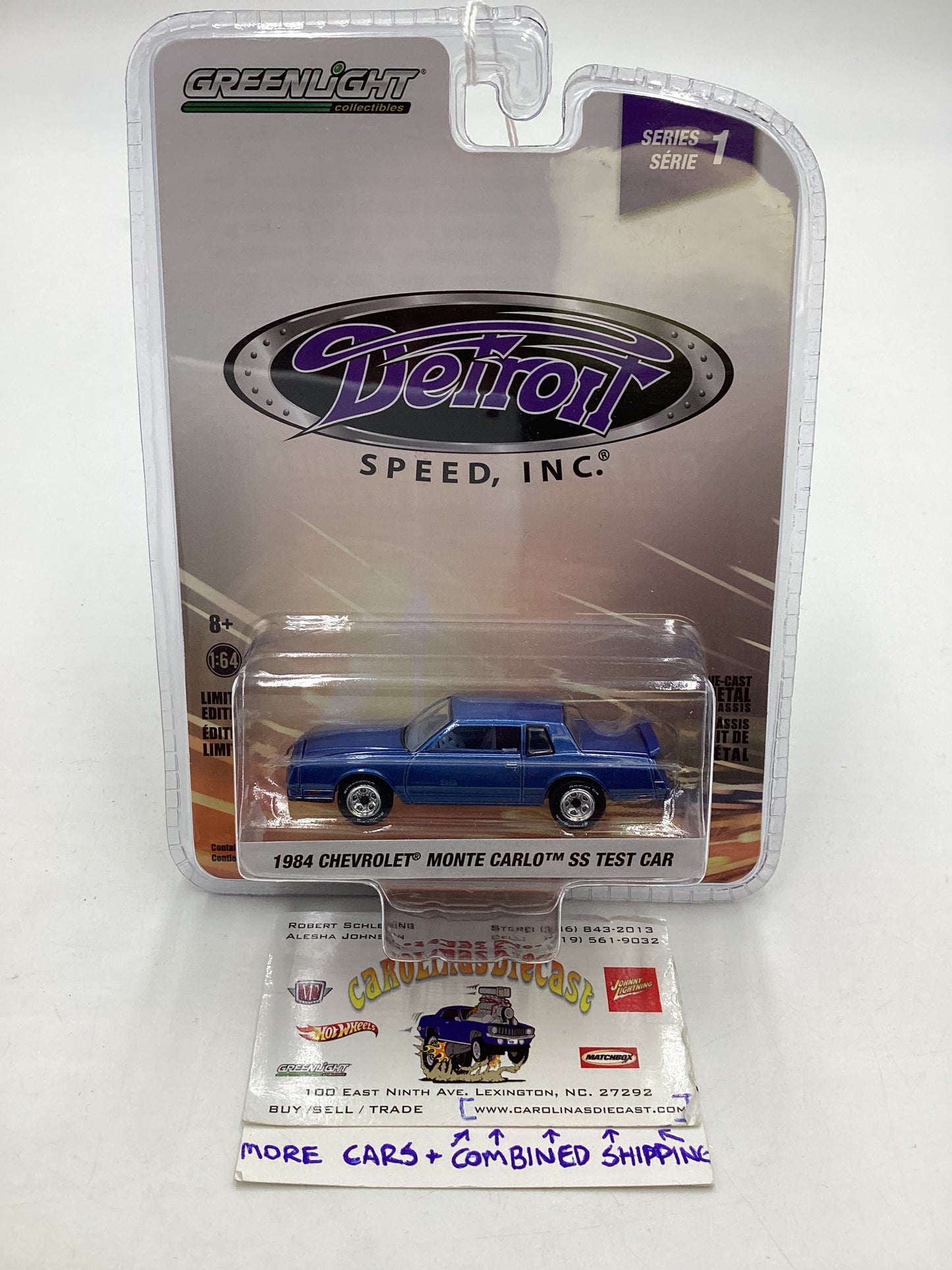 Greenlight Detroit Speed Series 1 1984 Chevrolet Monte Carlo SS Test Car Blue