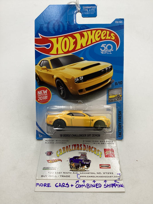 2018 Hot Wheels #319 Yellow 18 Dodge Challenger SRT Demon 44B