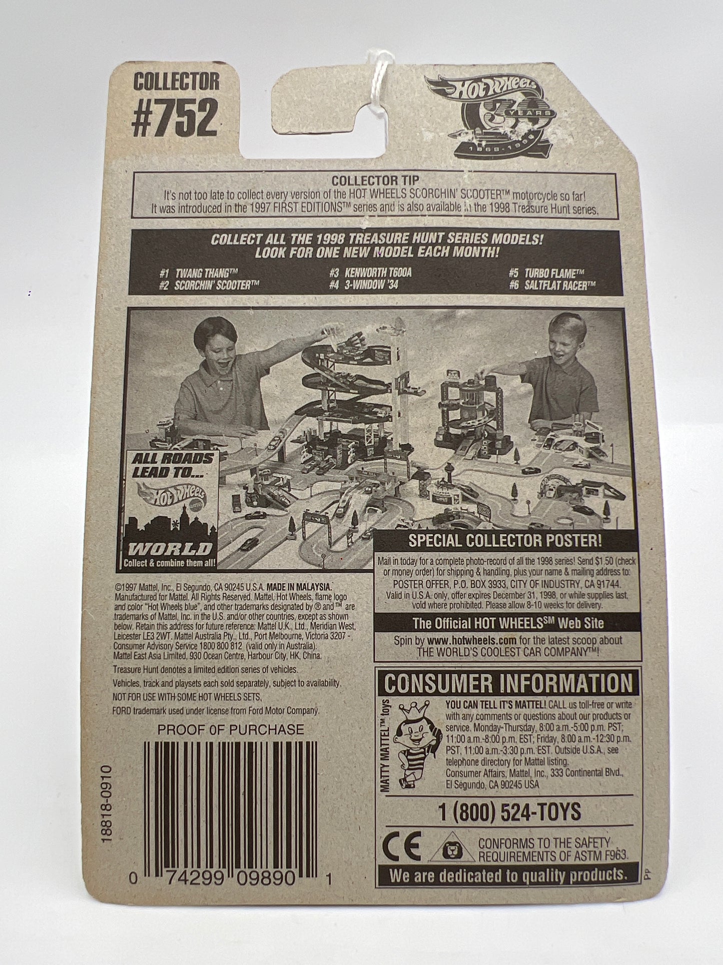 1998 Hot Wheels Treasure Hunt #752 3-Window 34 Ford Orange 282C