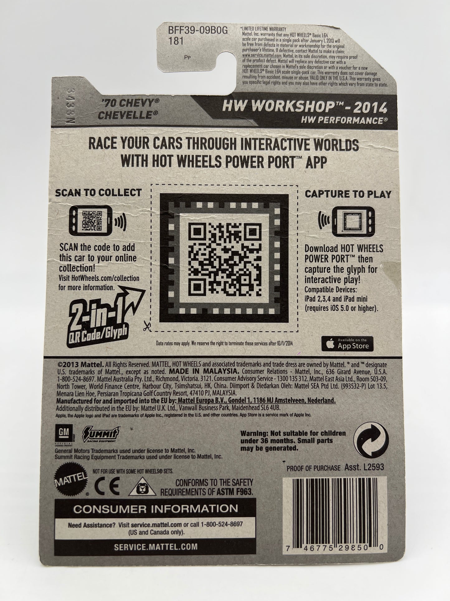 2014 Hot Wheels Super Treasure Hunt #243 70 Chevy Chevelle Purple Summit W/Protector Bad Card