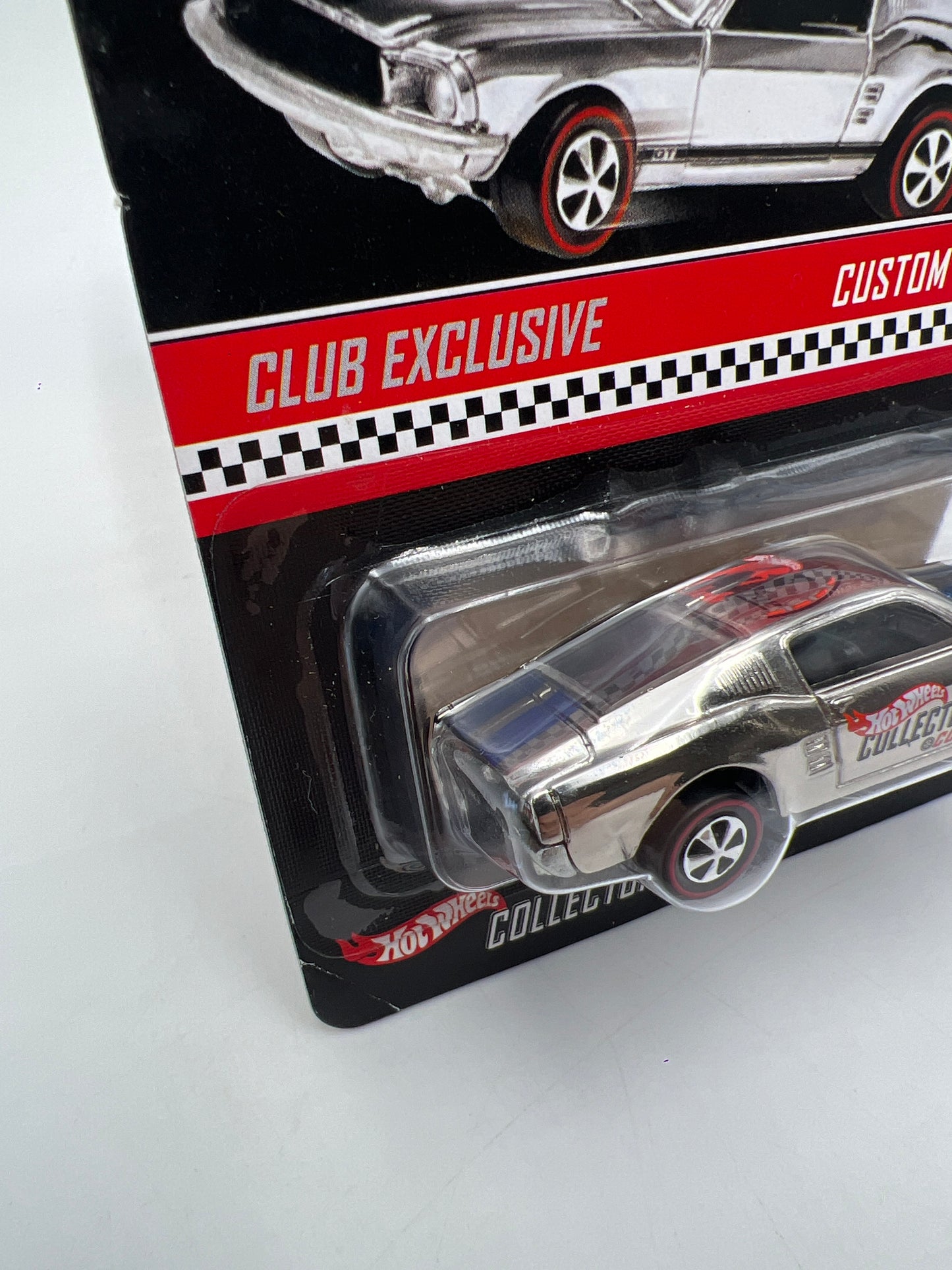 2003 Hot Wheels RLC Club Exclusive Custom Mustang Chrome/Blue Stripes W/Protector