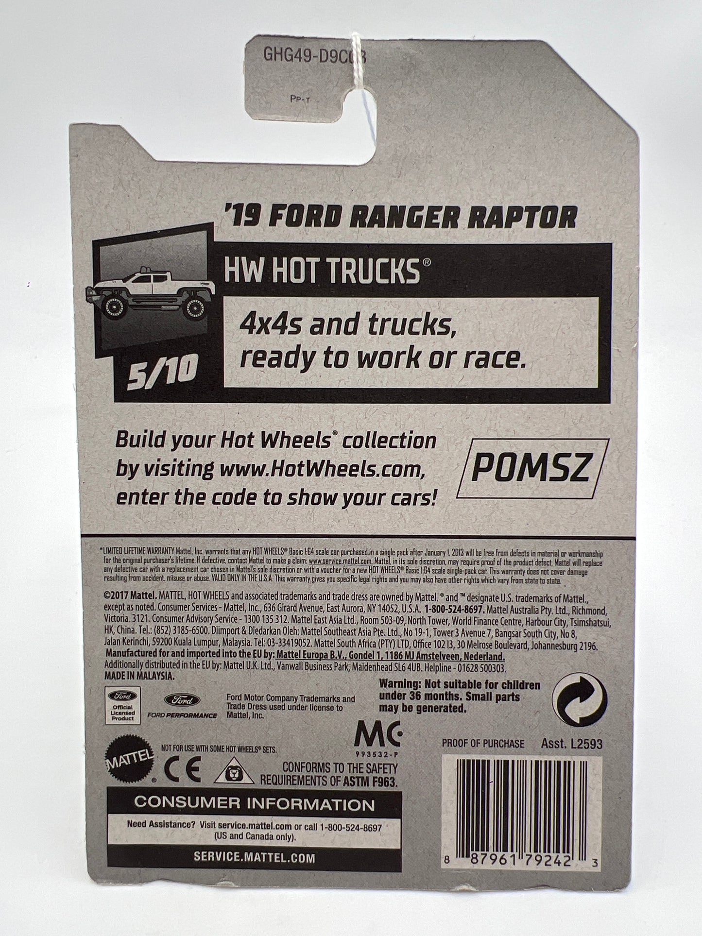 2019 Hot Wheels GameStop Exclusive HW Hot Trucks 19 Ford Ranger Raptor Gray 239D