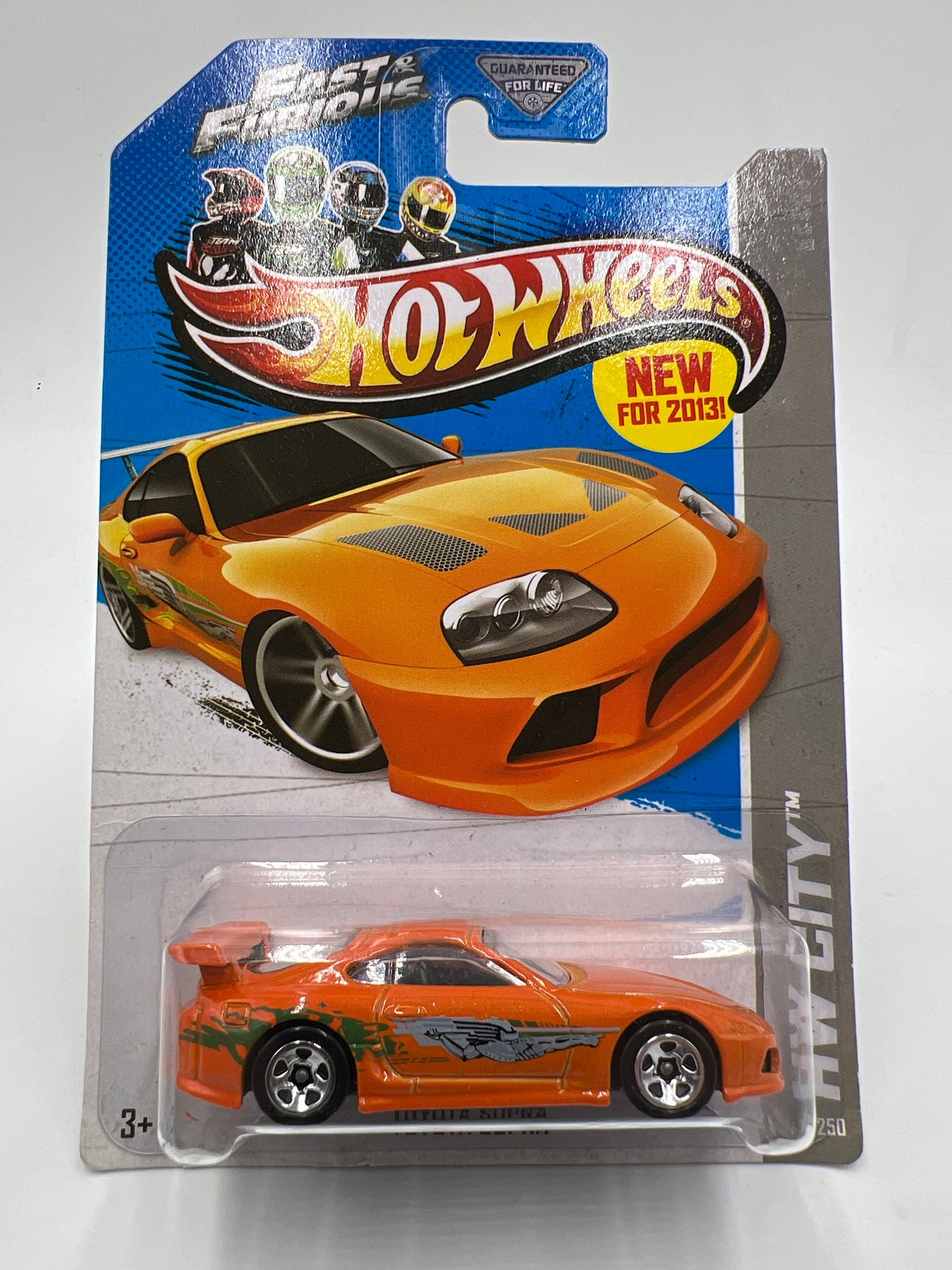 2013 Hot Wheels City #5 Fast & Furious Toyota Supra Orange W/Protector