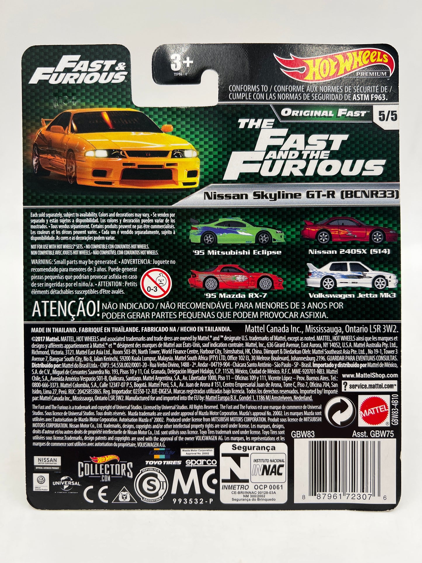 Hot Wheels Premium Fast & Furious Original Fast #5 Nissan Skyline GT-R BCNR33 Yellow W/Protector