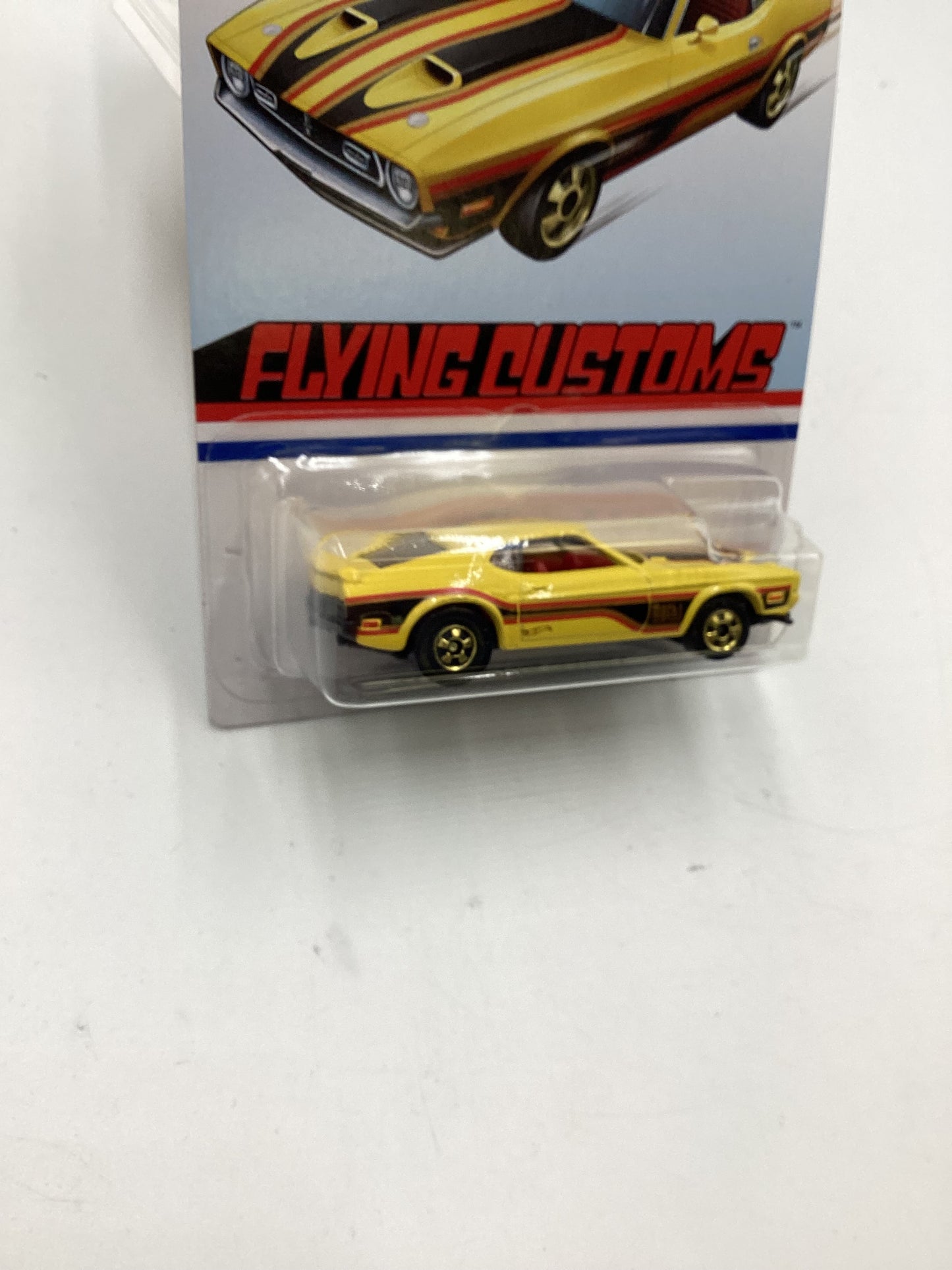 Hot Wheels Target Exclusive Flying Customs 71 Mustang Mach 1 Yellow Cracked Blister