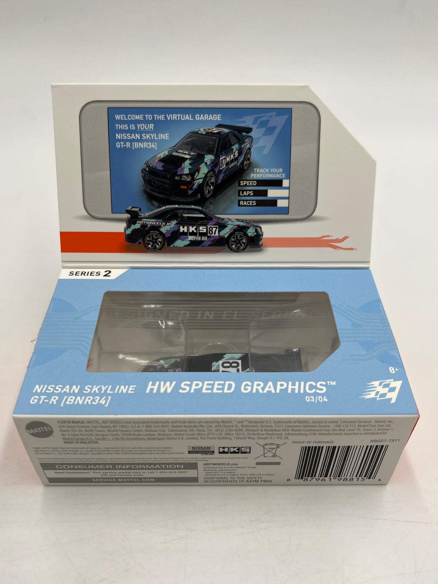 Hot Wheels iD Speed Graphics Series 2 #3 Nissan Skyline GT-R BNR34 HKS Opened