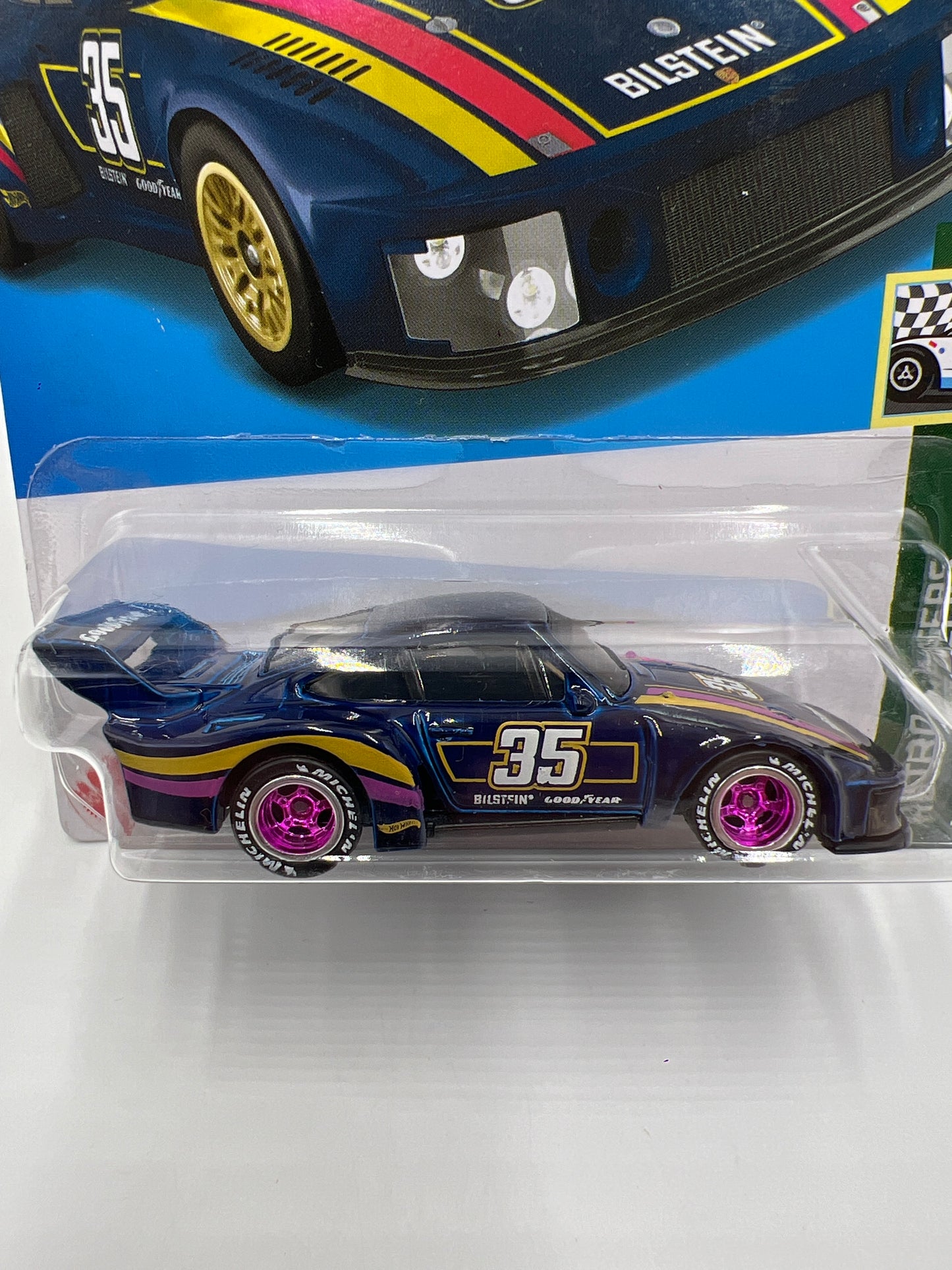 Hot Wheels Porsche 935 Dark Blue Wheel Swap Custom On Card W/Protector SR