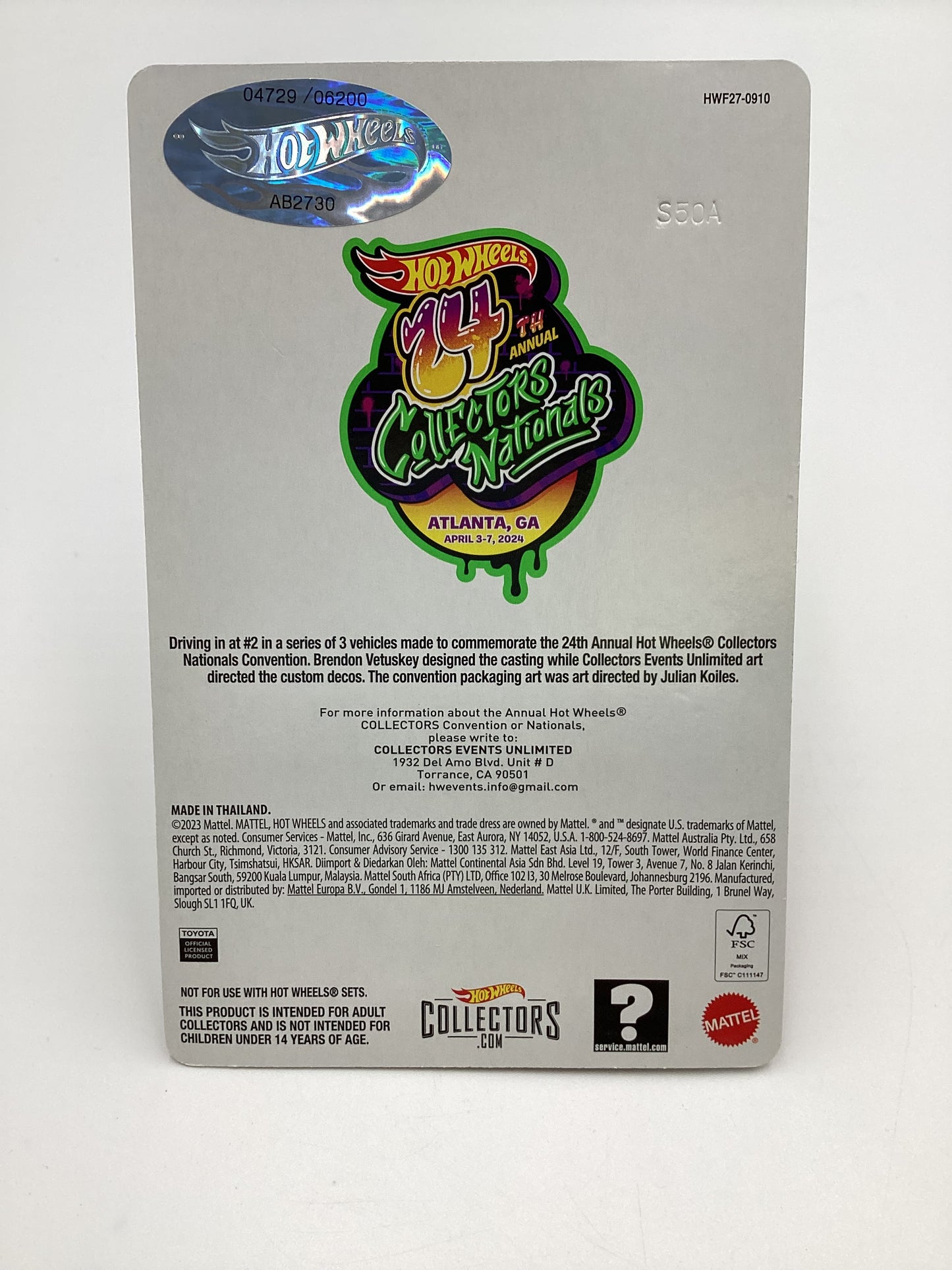 2024 Hot Wheels 24th Annual Collector Nationals Toyota Supra Pink 04729/06200