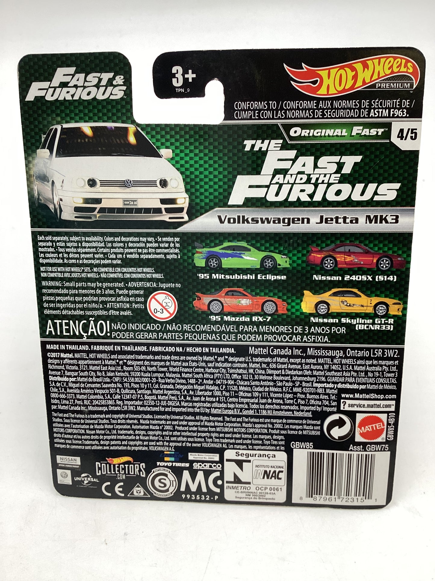 Hot Wheels Fast and furious Original Fast 4/5 #4 Volkswagen Jetta MK3 W/ protector