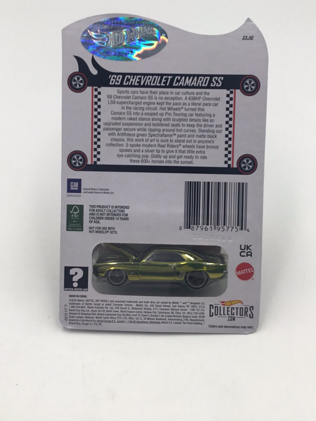 Hot wheels redline club 1969 Chevy Camaro SS 22443/30000 with protector (Antifreeze)