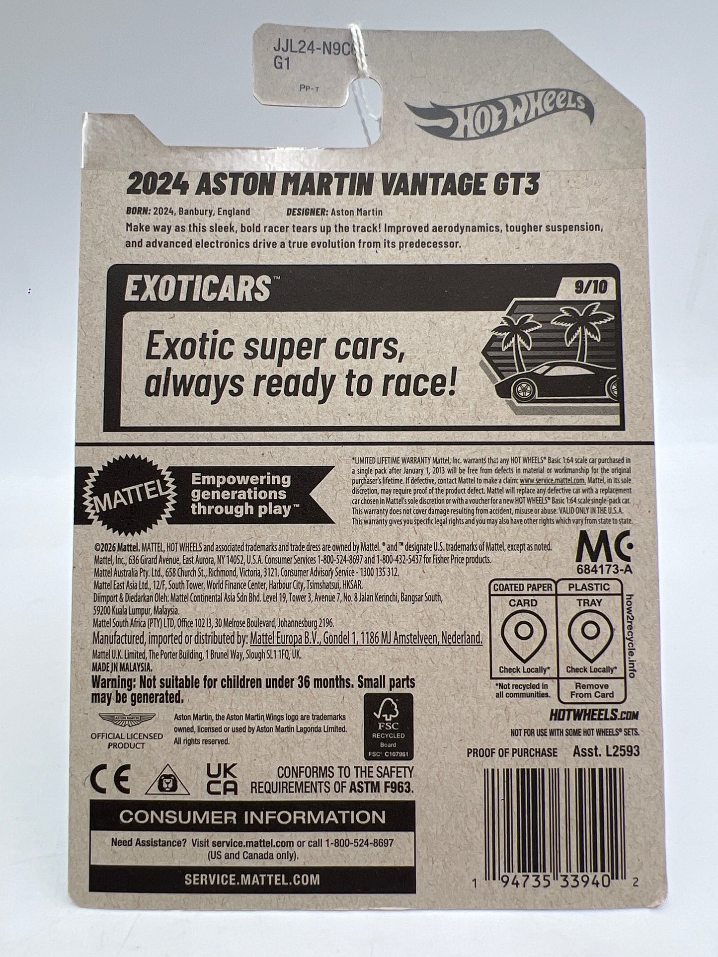 2026 Hot Wheels L Case #125 2024 Aston Martin Vantage GT3 White
