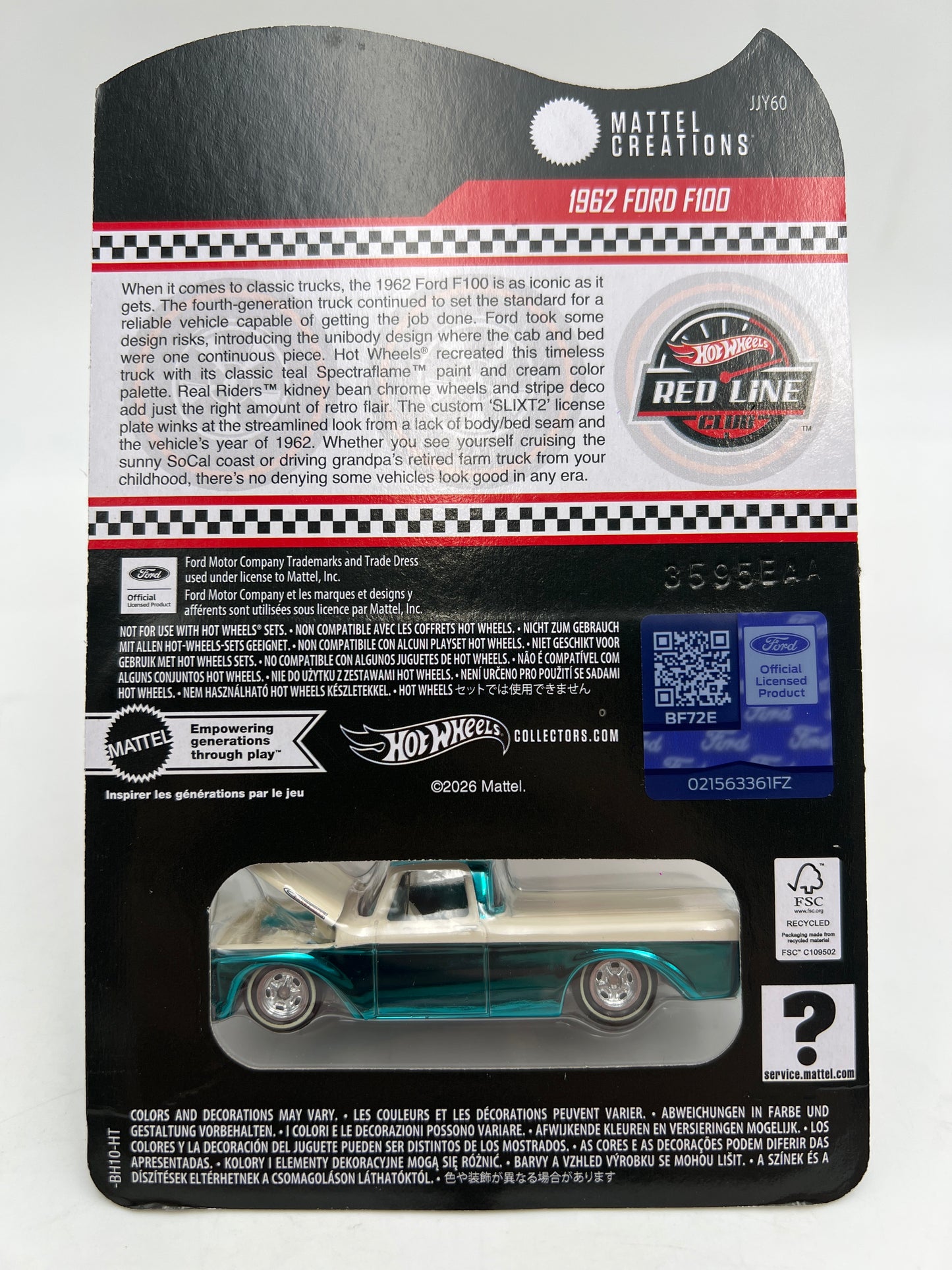 2026 Hot Wheels RLC 1962 Ford F100 Blue/White W/Protector