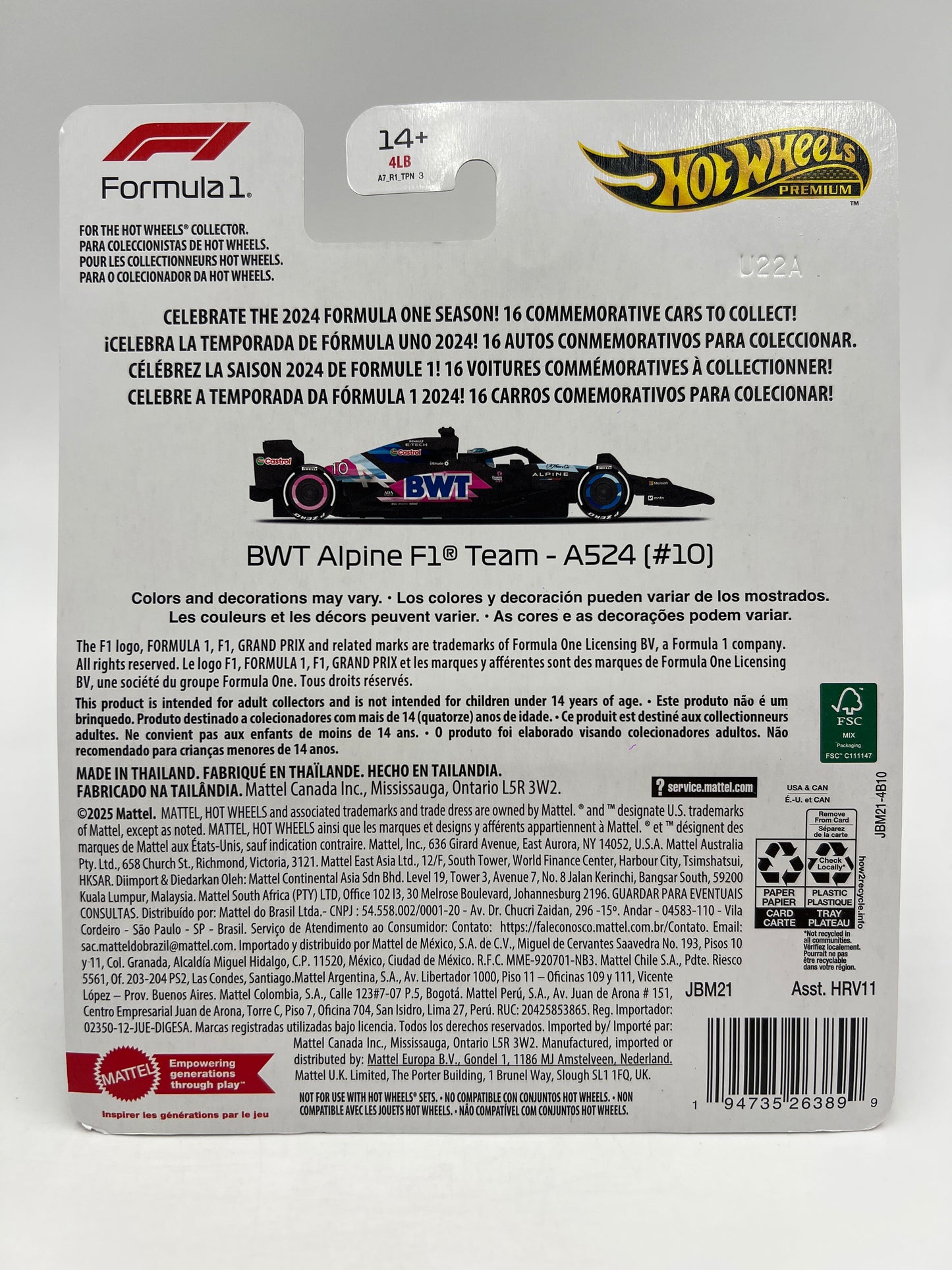 2025 Hot Wheels Premium Formula 1 2024 BWT Alpine F1 Team A524 #10
