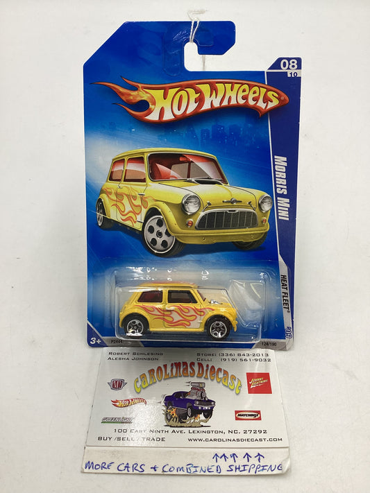 2009 Hot Wheels #124 Yellow Morris Mini 64B