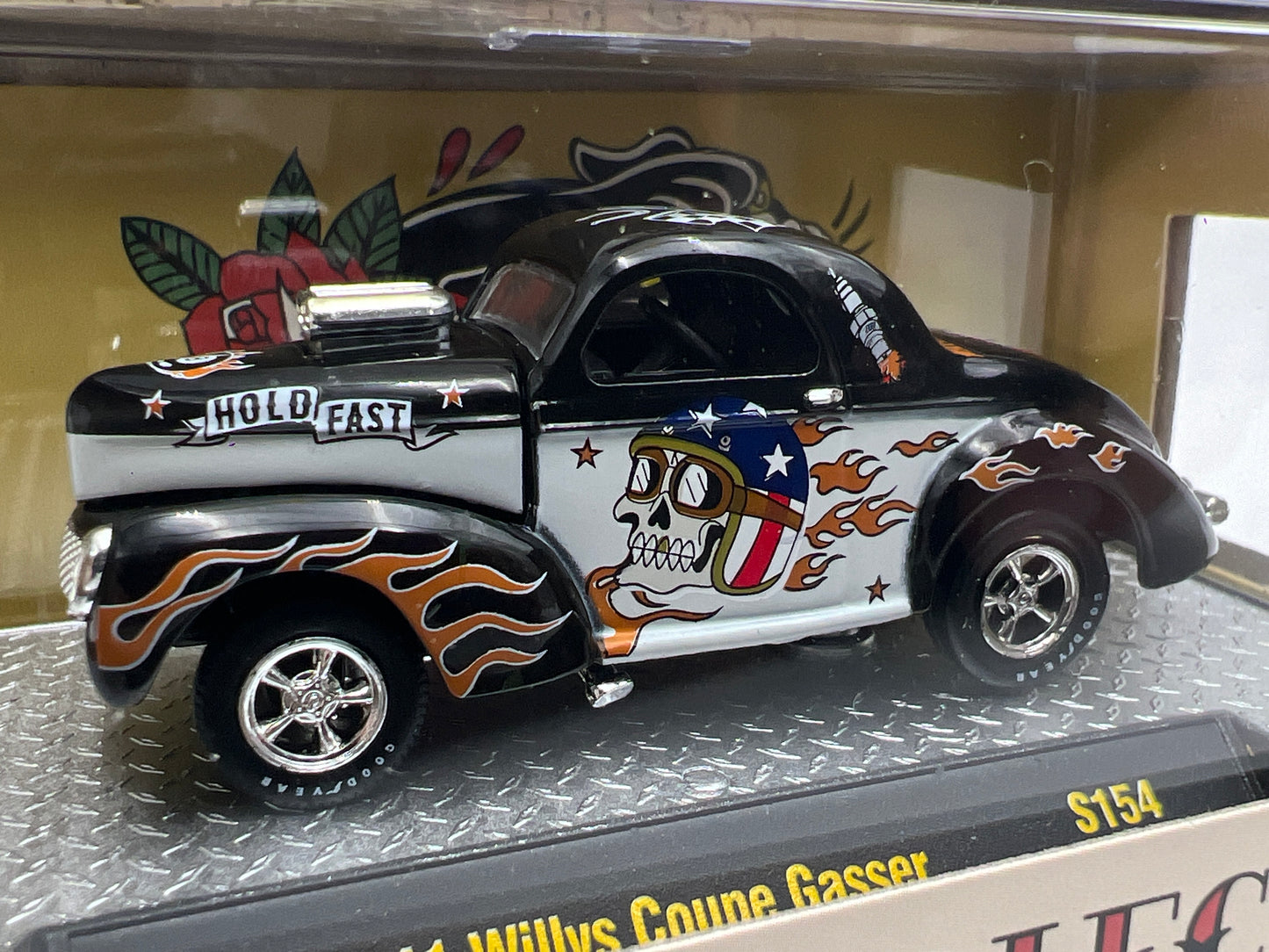 2026 M2 Machines S154 Flash & Diecast 1941 Willys Coupe Gasser Black