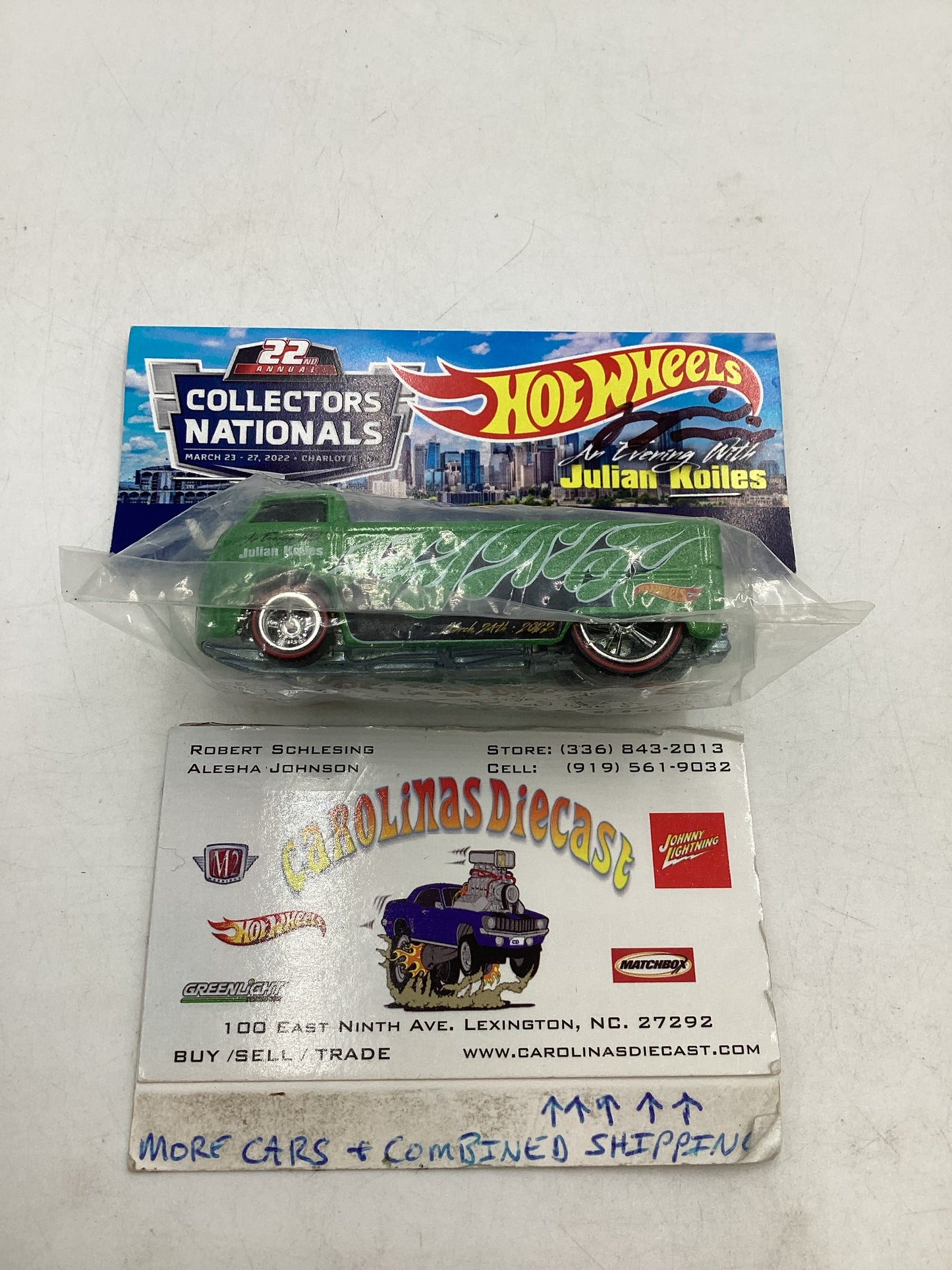 2022 Hot Wheels 22nd Annual Collectors Nationals VW Drag Truck Green Signed by Julian Koiles