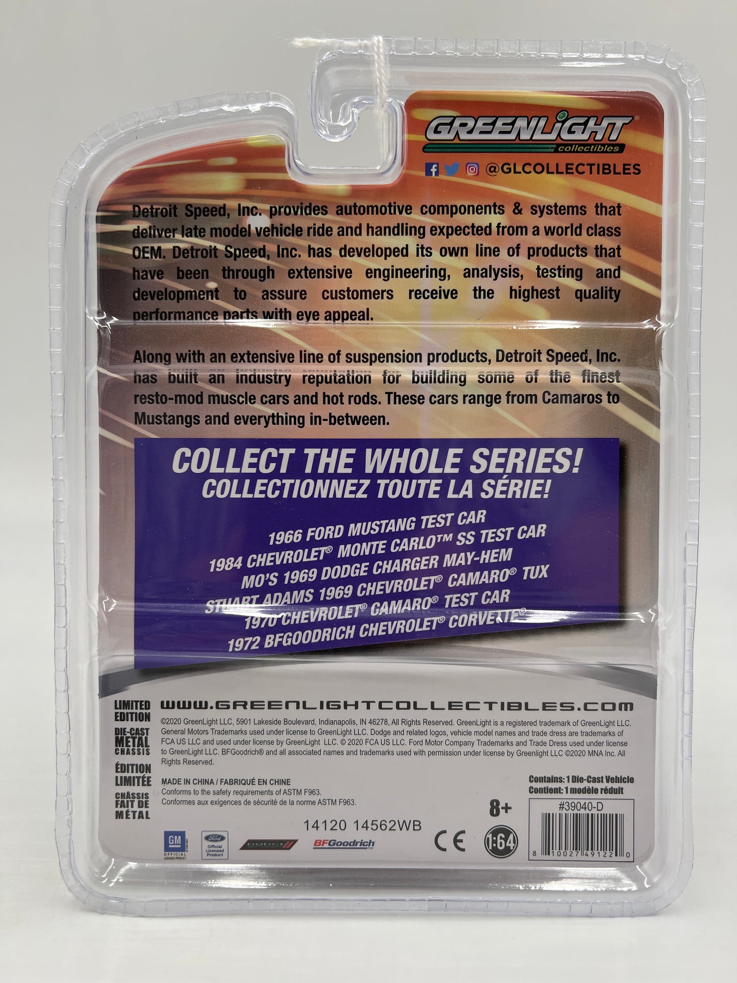 Greenlight Detroit Speed Series 1 Stuart Adams 1969 Chevrolet Camaro Tux Black 178B