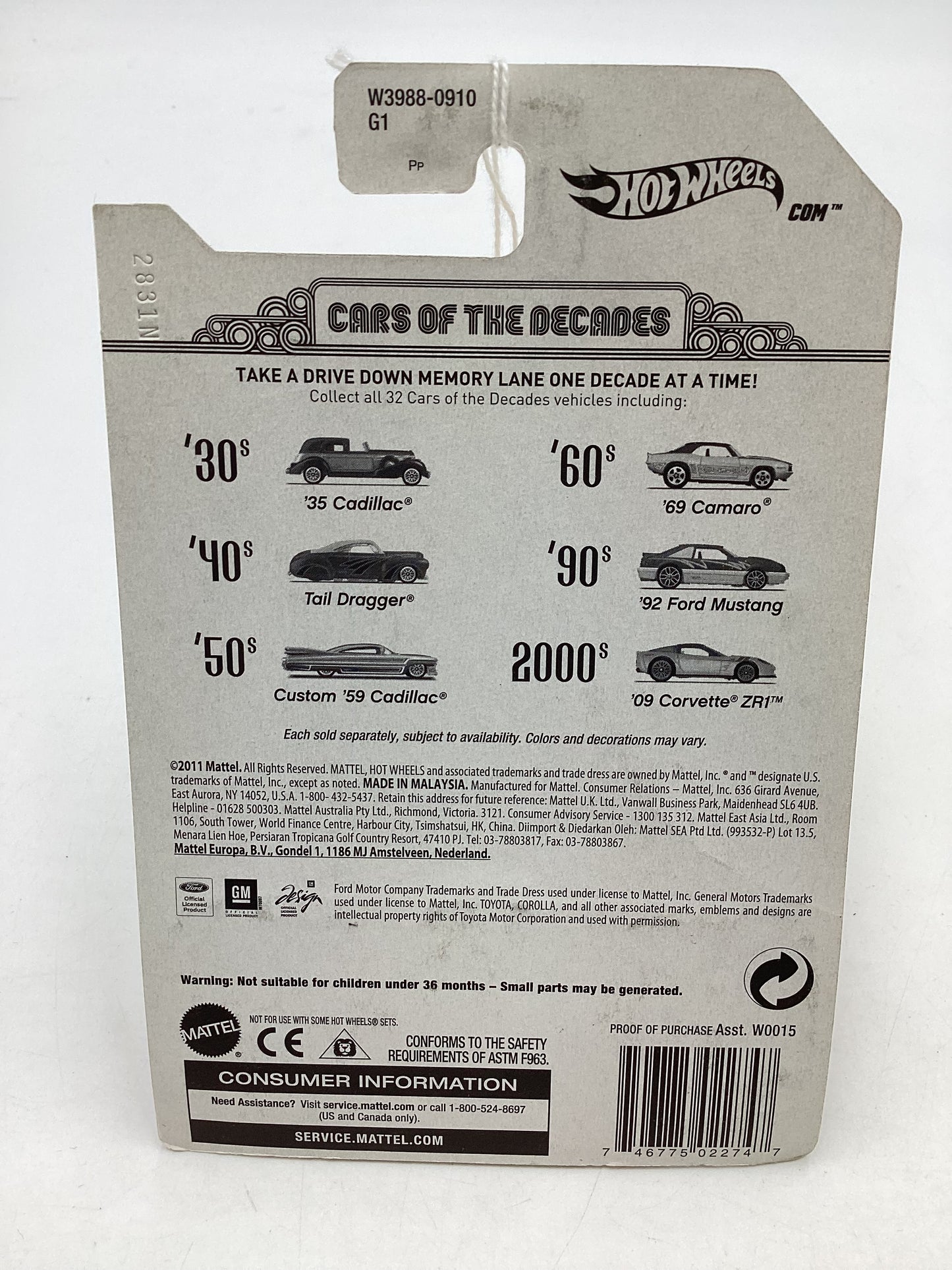 2011 Hot wheels 60’s Cars of the Decade 13/32 69 Camaro 160B