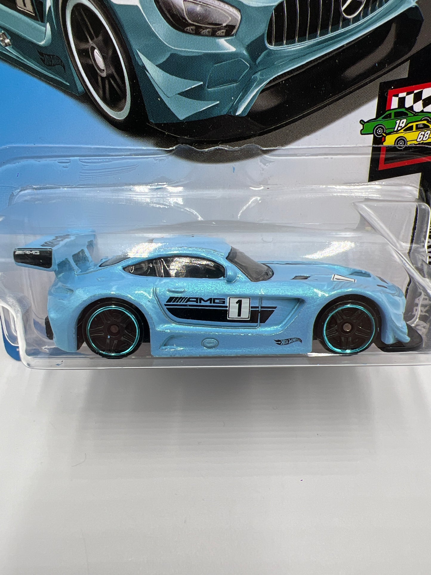 2019 Hot Wheels Race Day #74 16 Mercedes AMG GT3 Light Blue 89B