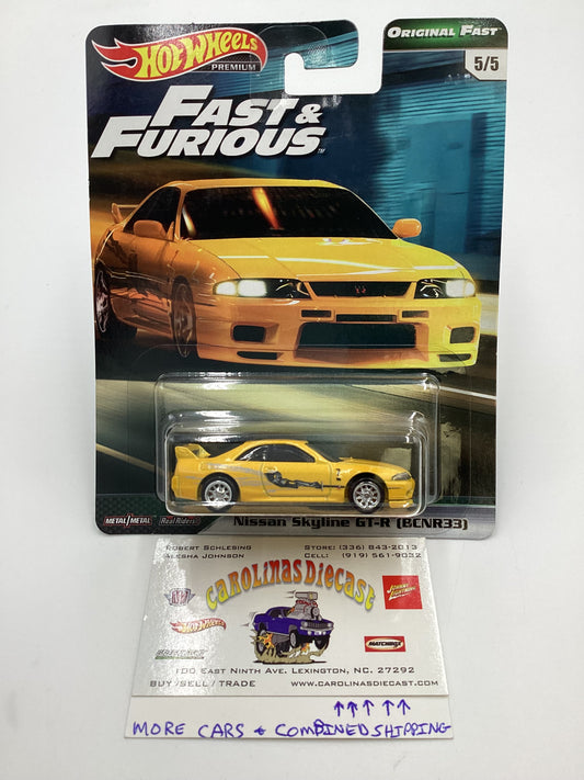 Hot Wheels Premium Fast & Furious Original Fast #5 Nissan Skyline GT-R BCNR33 Yellow W/Protector