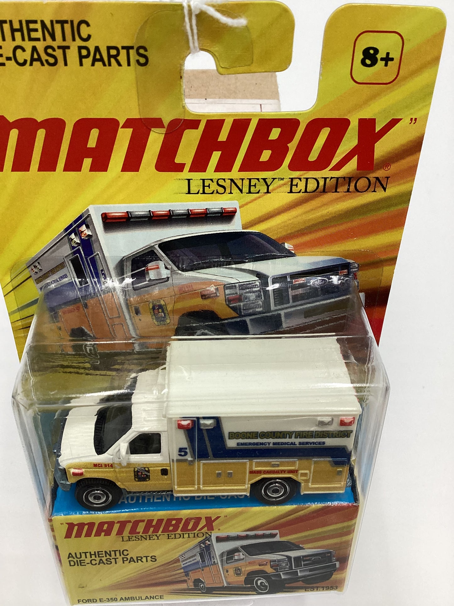 2011 Matchbox Lesley Edition Boone County Ford E-350 Ambulance Yellow