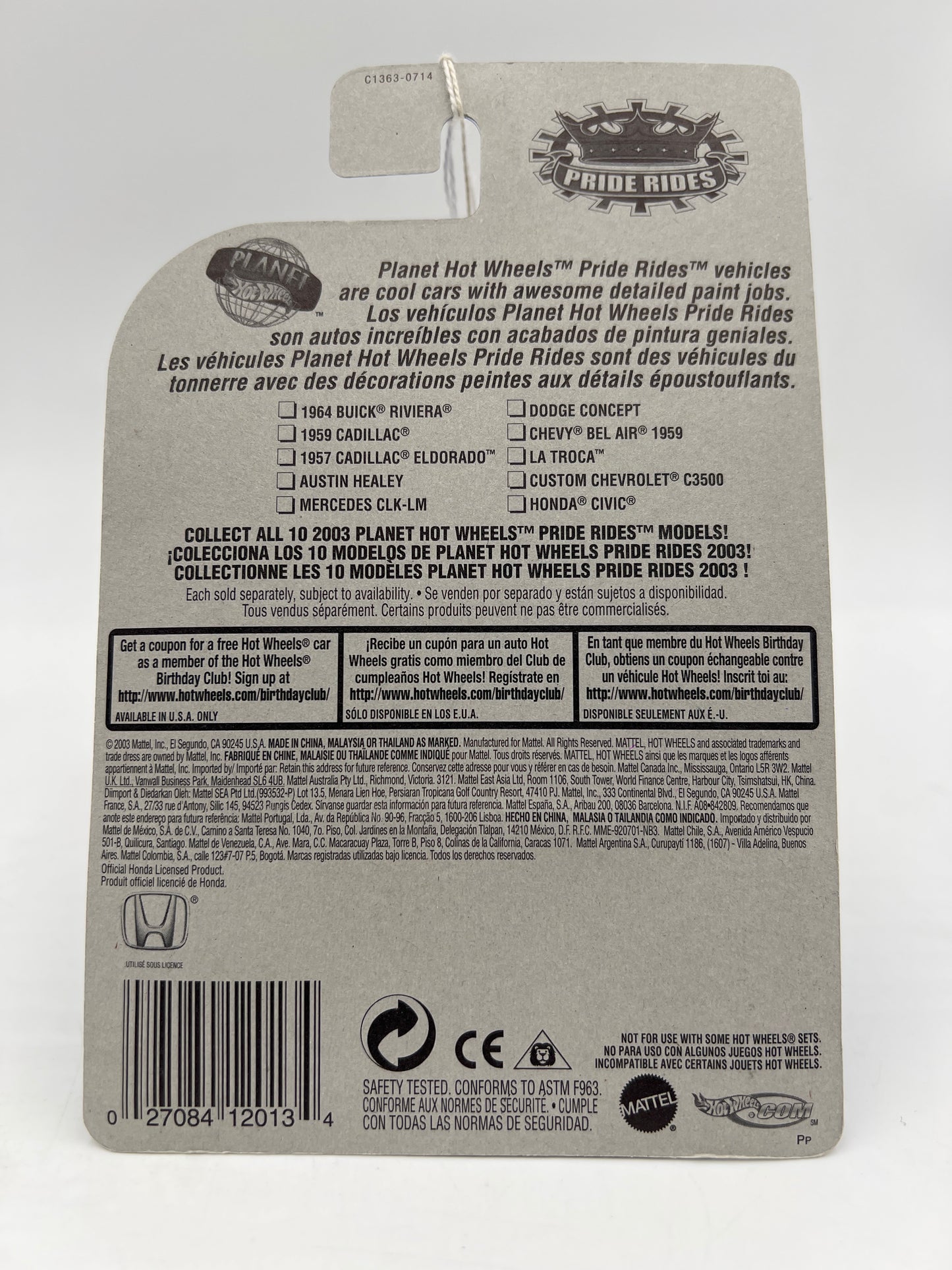 2003 Hot Wheels Pride Rides #184 Honda Civic Blue 78A