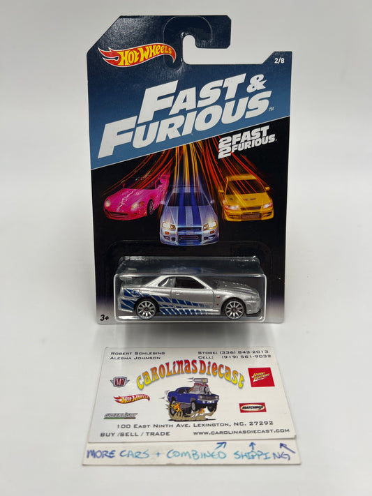 2016 Hot Wheels Fast & Furious #2 Nissan Skyline GT-R R34 Silver W/Protector Cracked Blister