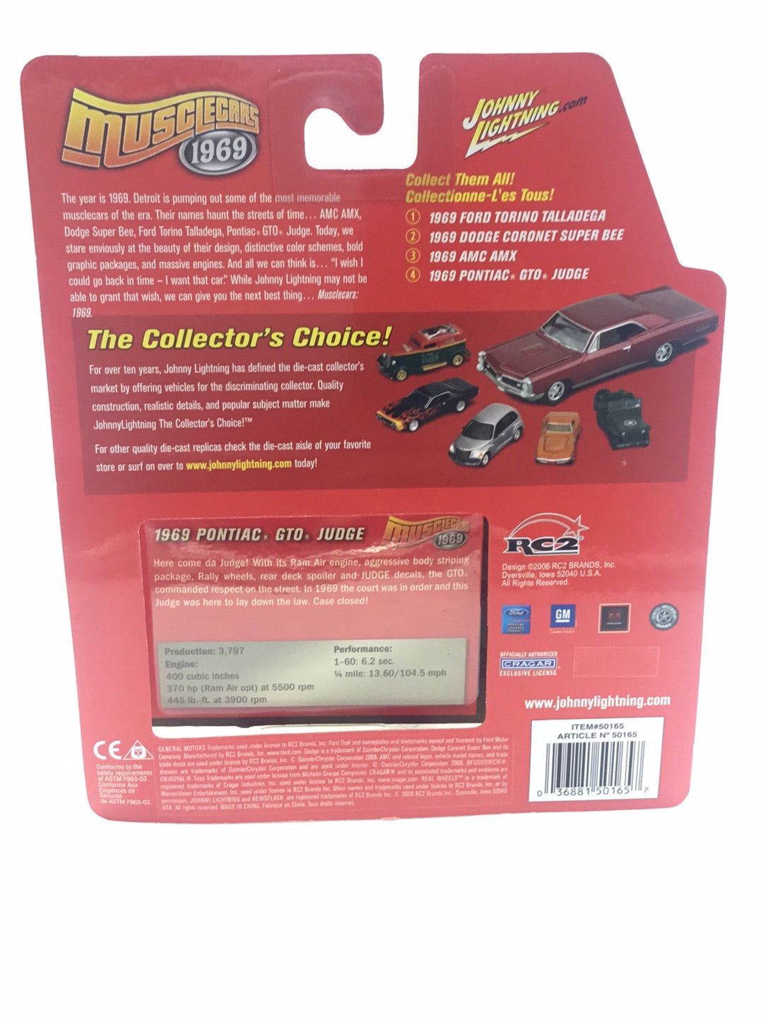 Johnny lightning muscle cars 1969 Pontiac GTO Black redline tires 210E